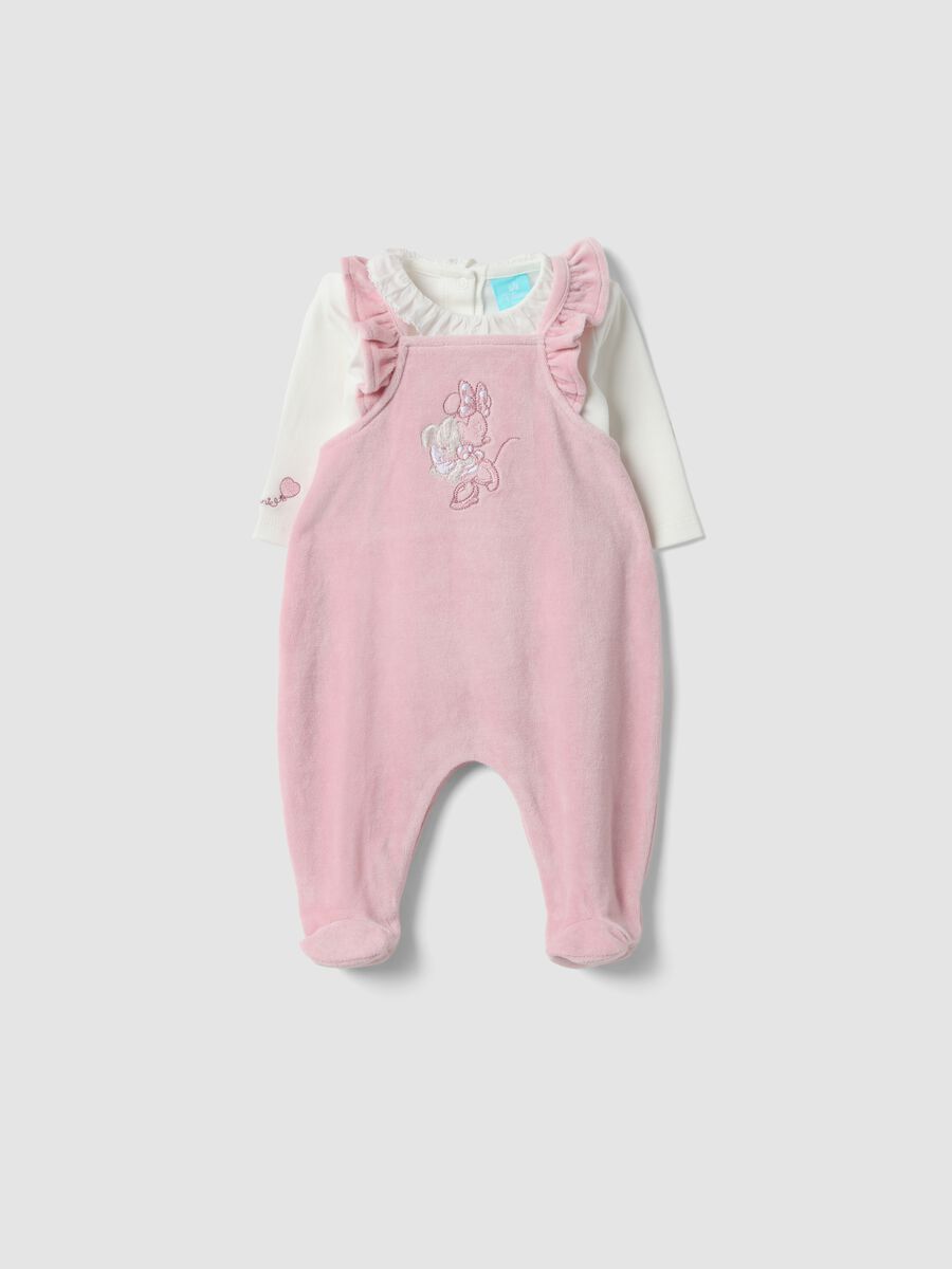 Pink and white organic cotton-blend set with Minnie embroidery for baby girl_0