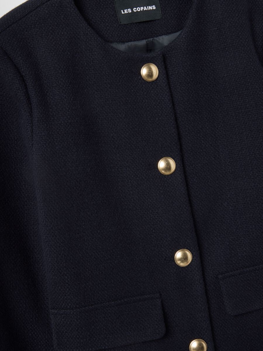 Blazer in misto viscosa blu regular fit con bottoni dorati_5
