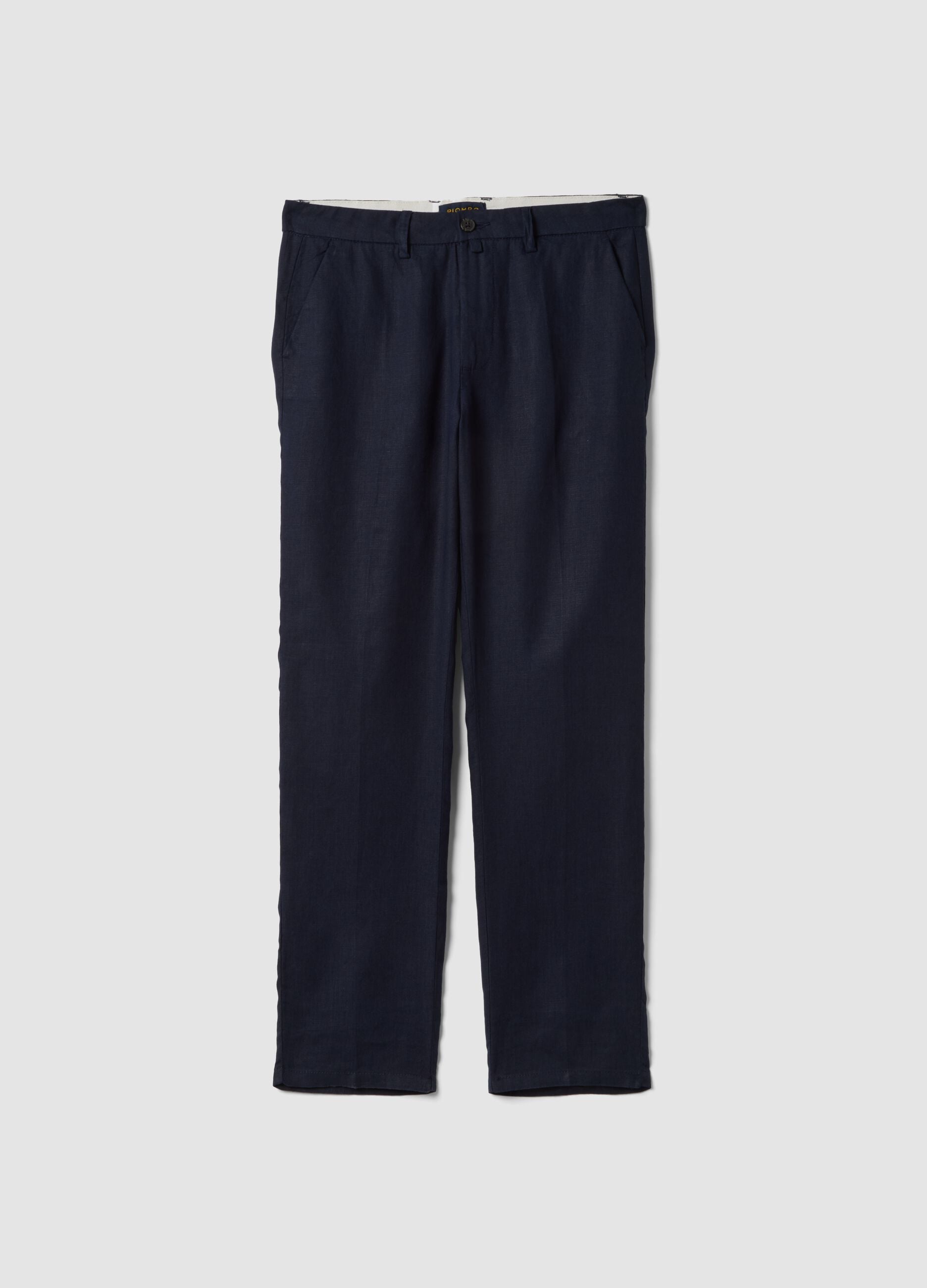 Blue pure linen chino trousers, regular fit