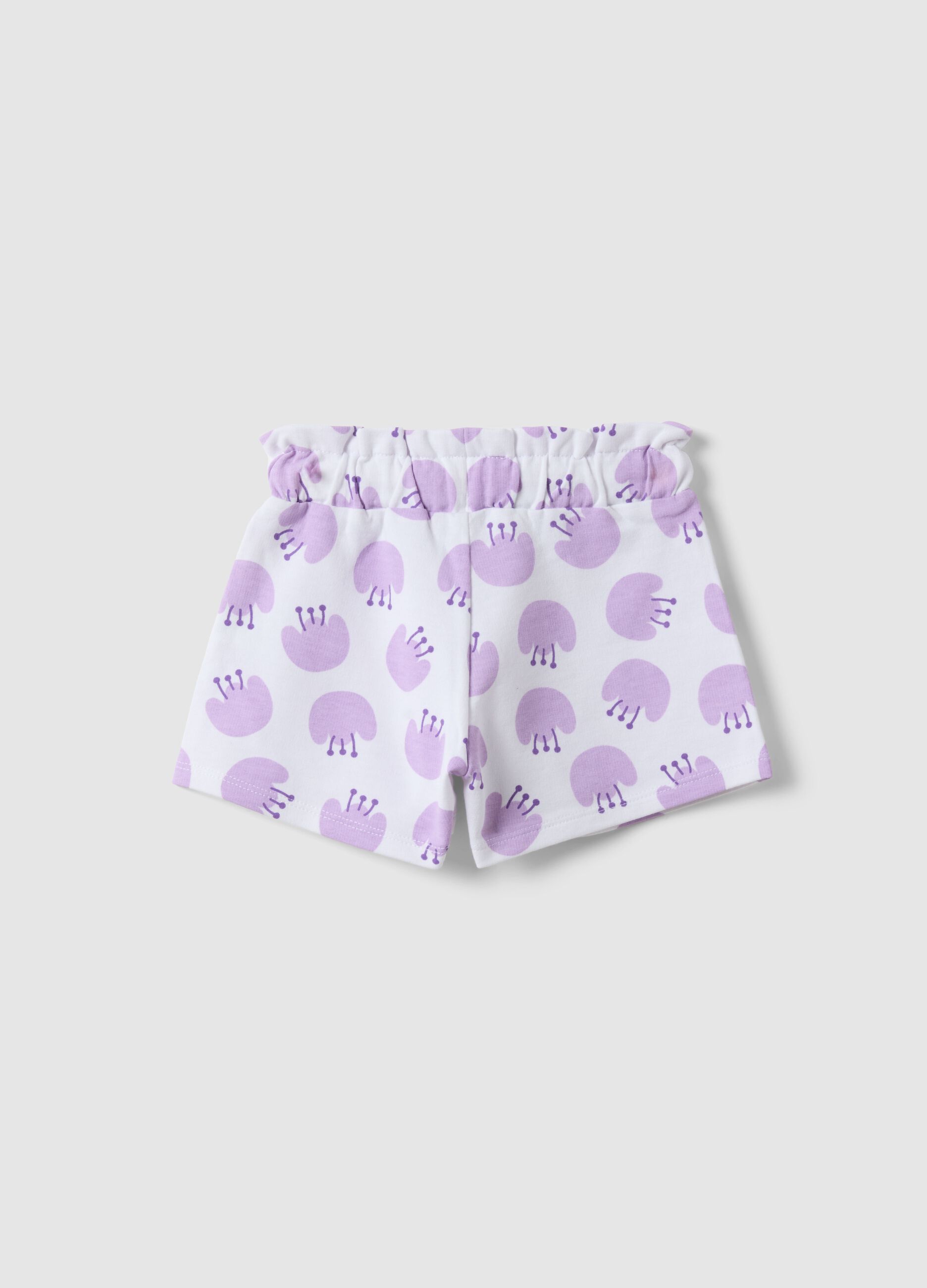 Girls' regular fit white pure cotton shorts with prints