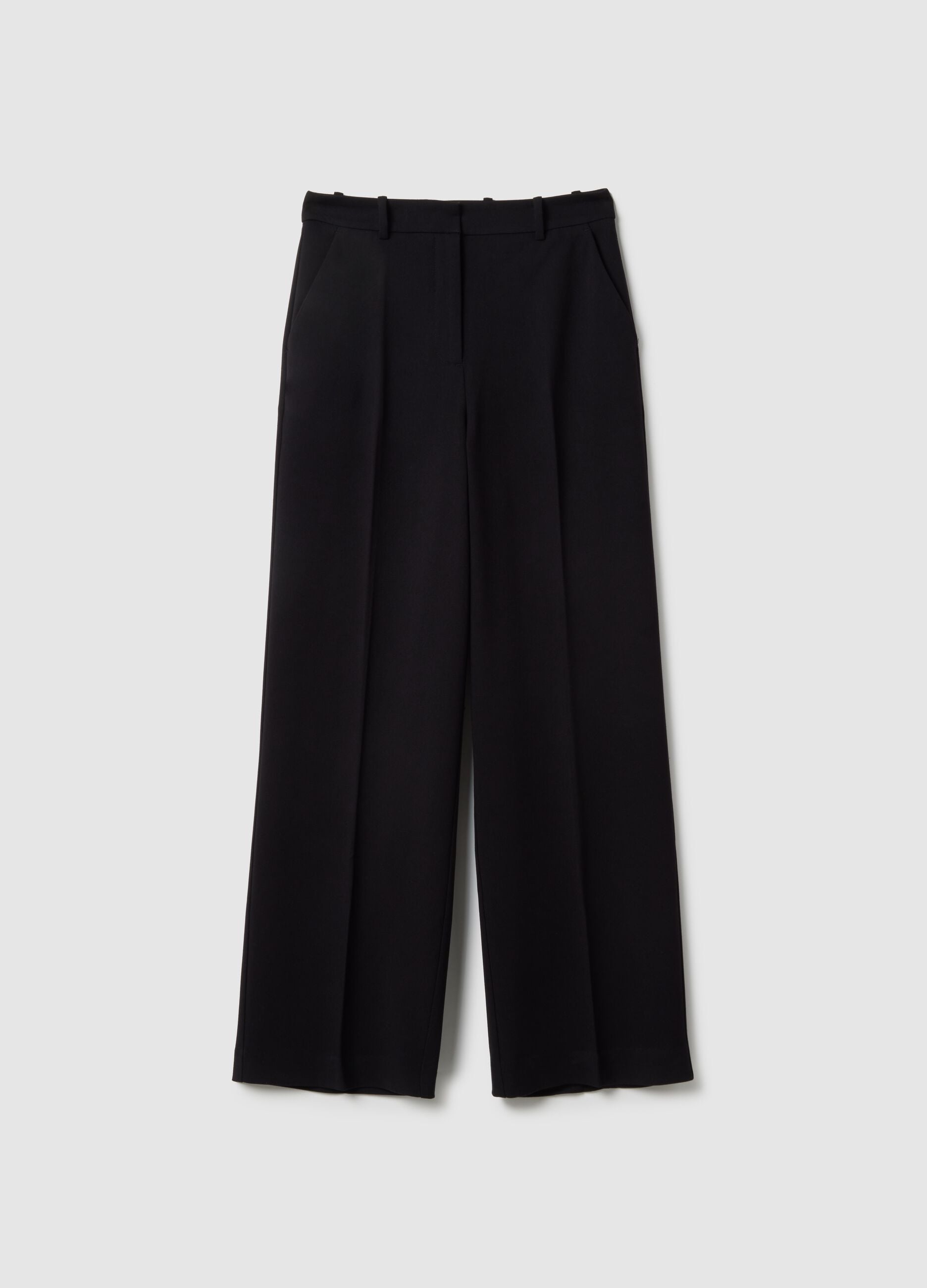 Black viscose blend flare trousers