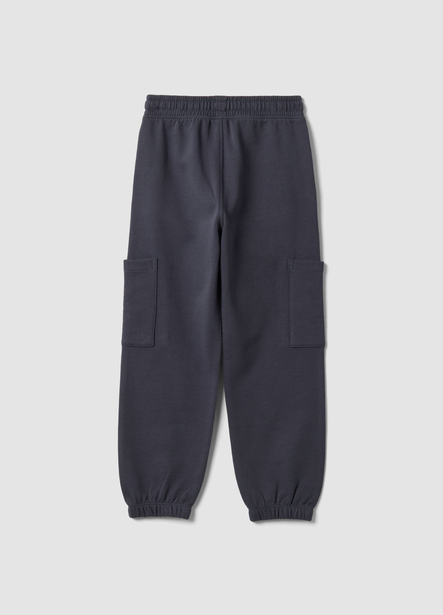 Pantaloni jogger grigi in puro cotone organico con tasche cargo per bambino