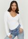 White long-sleeved deep V-neck T-shirt in pure cotton, regular fit_0
