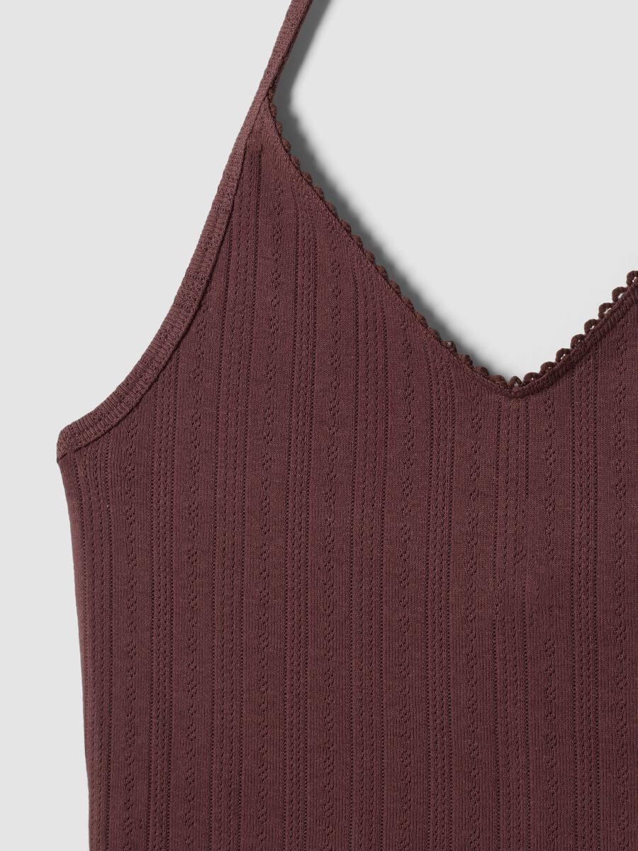 Tank top marrone corto in puro cotone_5