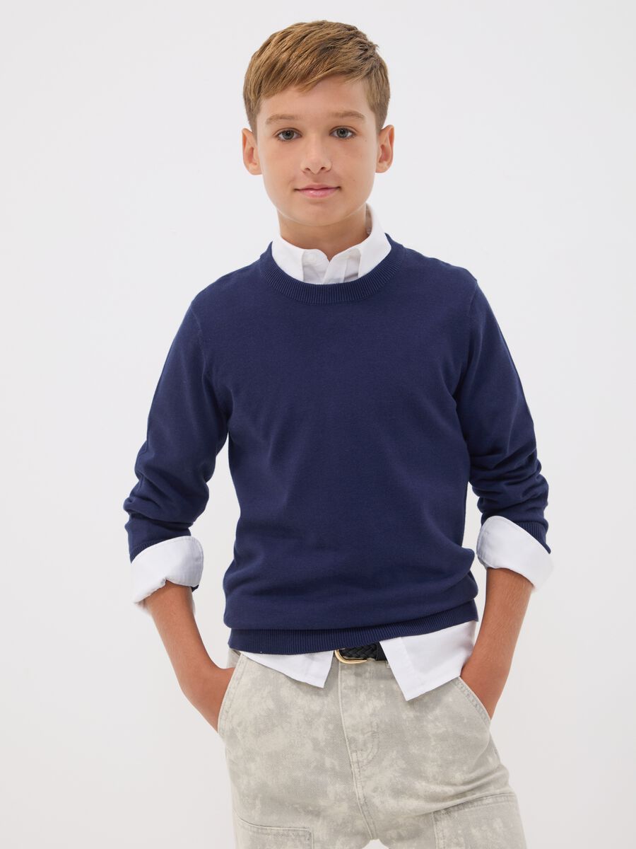 Maglia blu in puro cotone a maniche lunghe regular fit per ragazzo_0