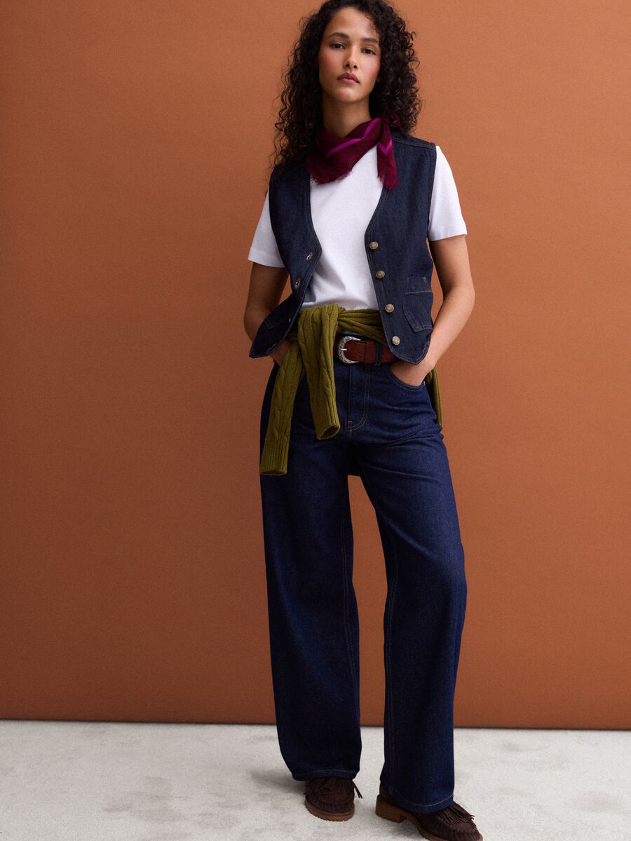 Blue pure cotton denim waistcoat with buttons, regular fit_2
