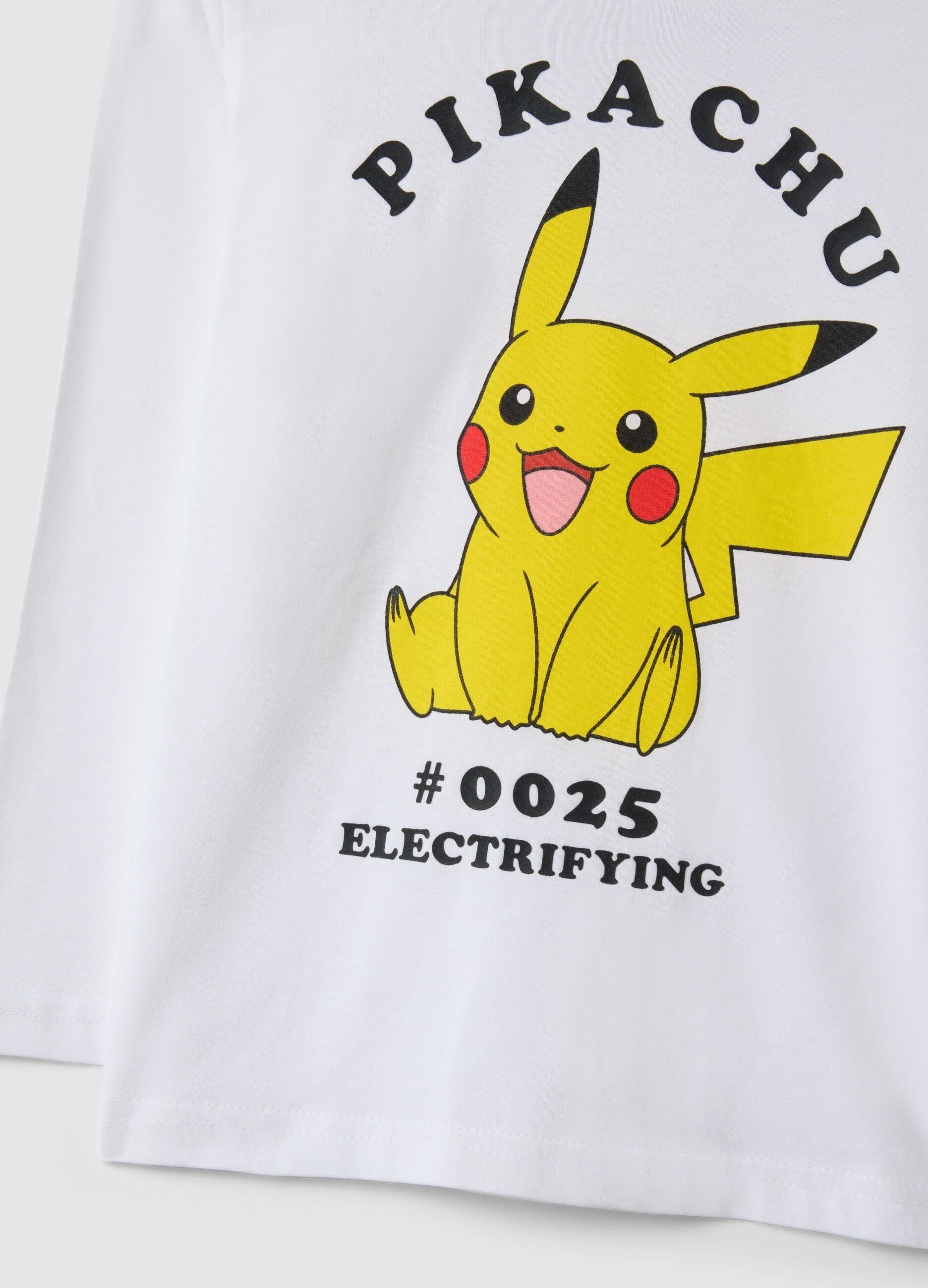 White pure cotton regular fit kids' t-shirt with Pikachu