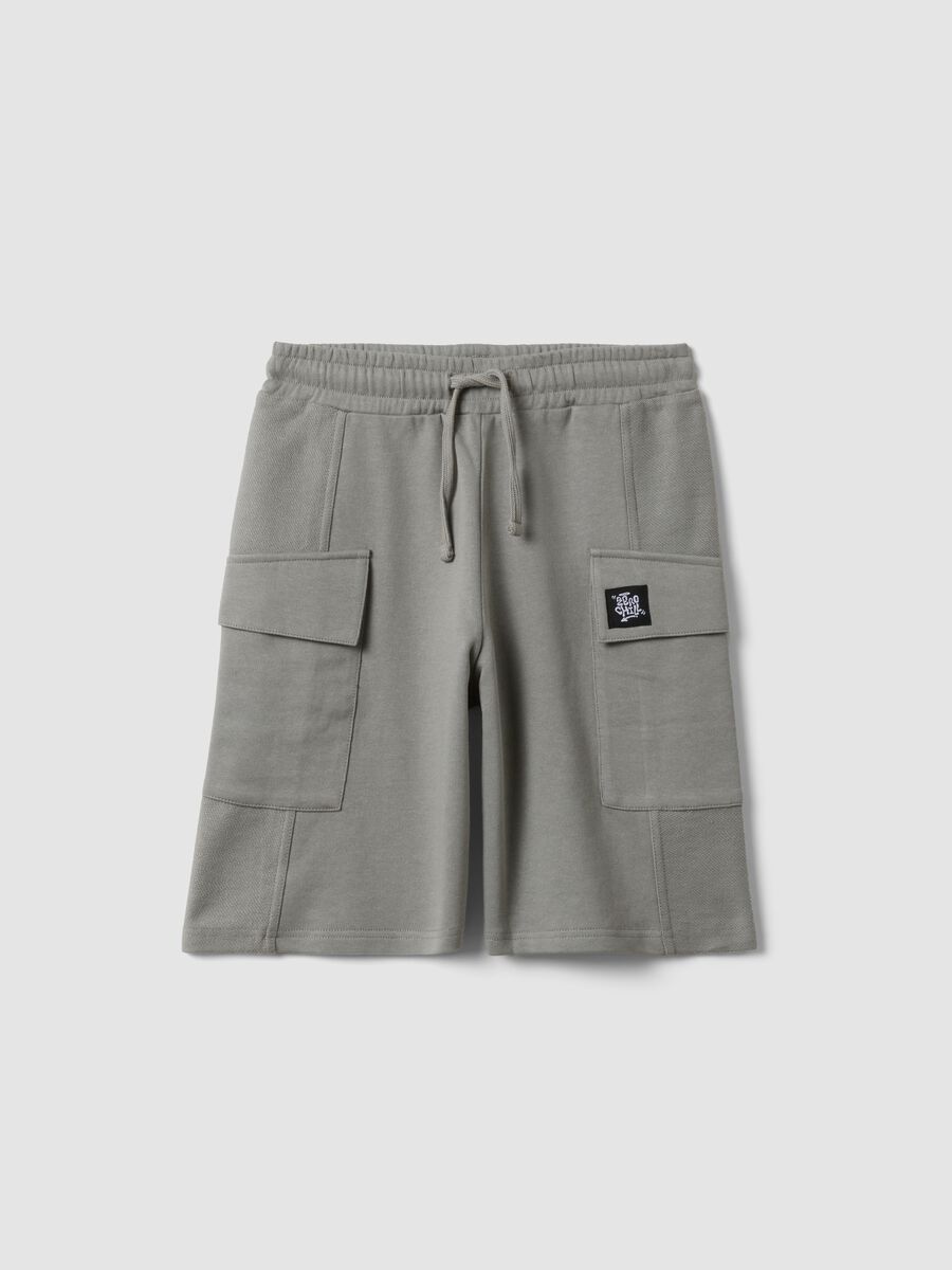 Grey pure cotton cargo bermuda shorts for boys, oversized fit_3