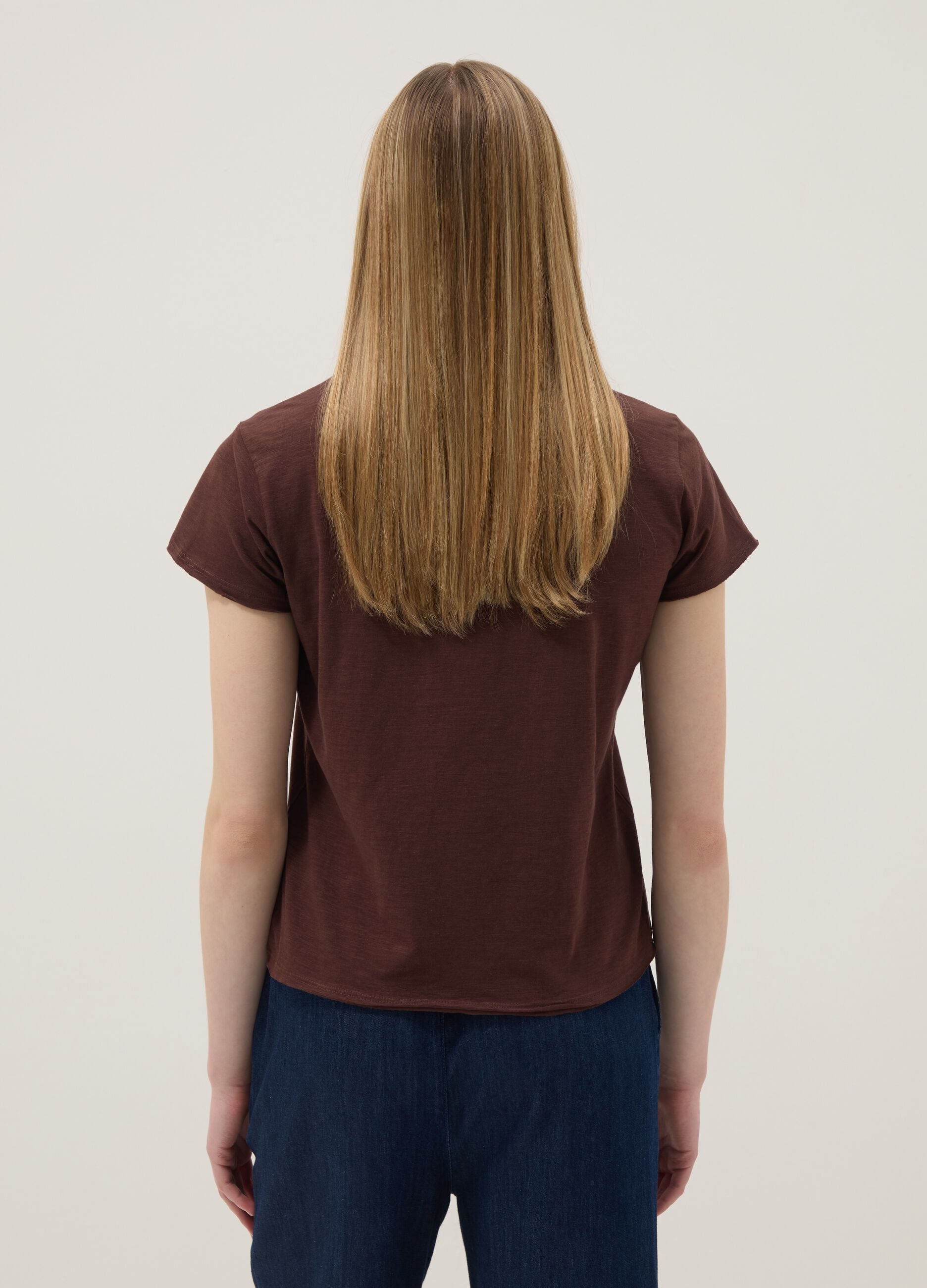 Brown short-sleeve pure cotton T-shirt, regular fit