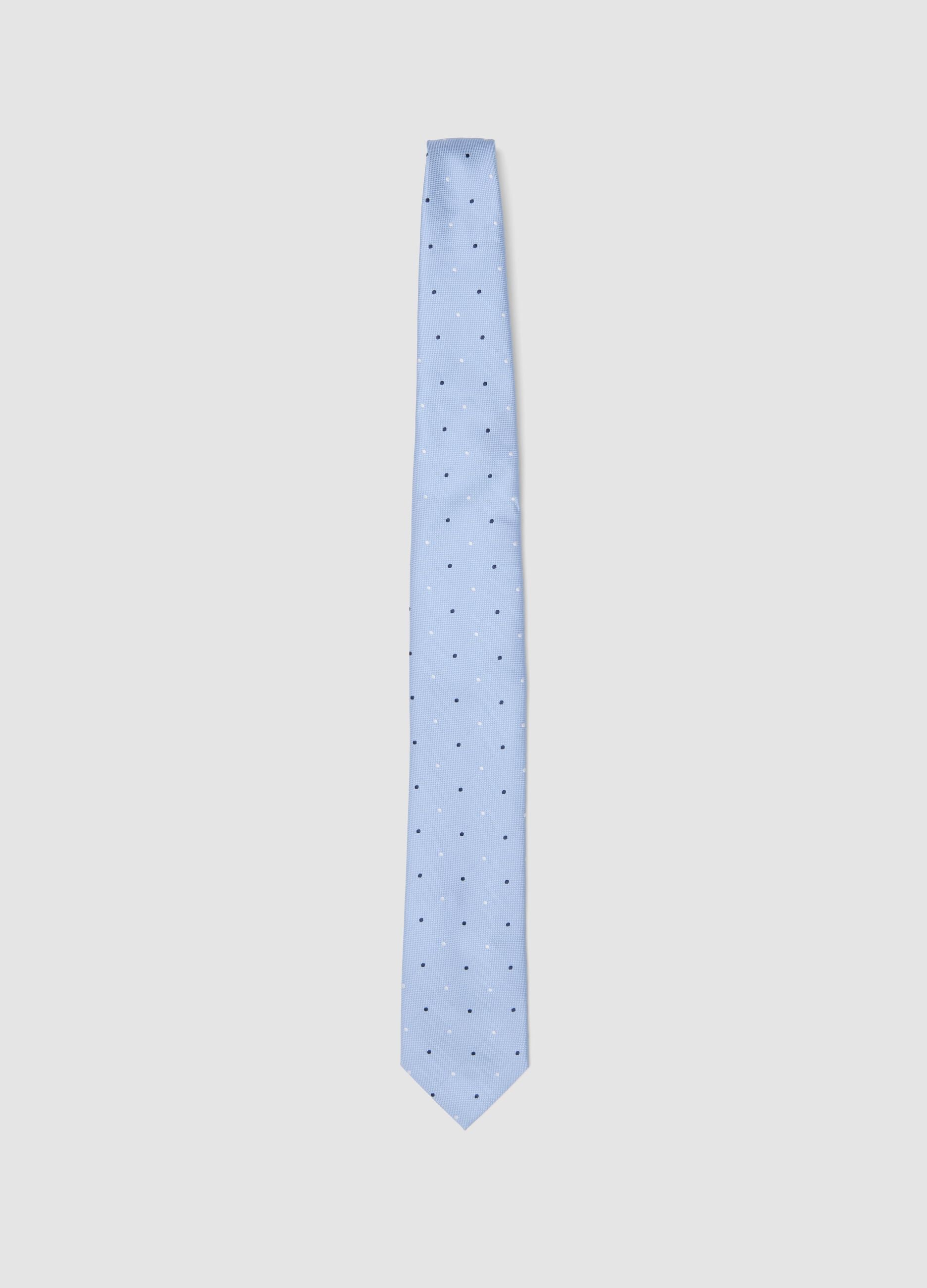 Light blue tie, 7.5 cm blade, polka dot pattern