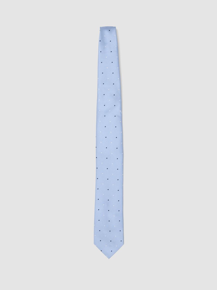 Cravatta azzurra pala 7,5 cm con motivo a pois_0