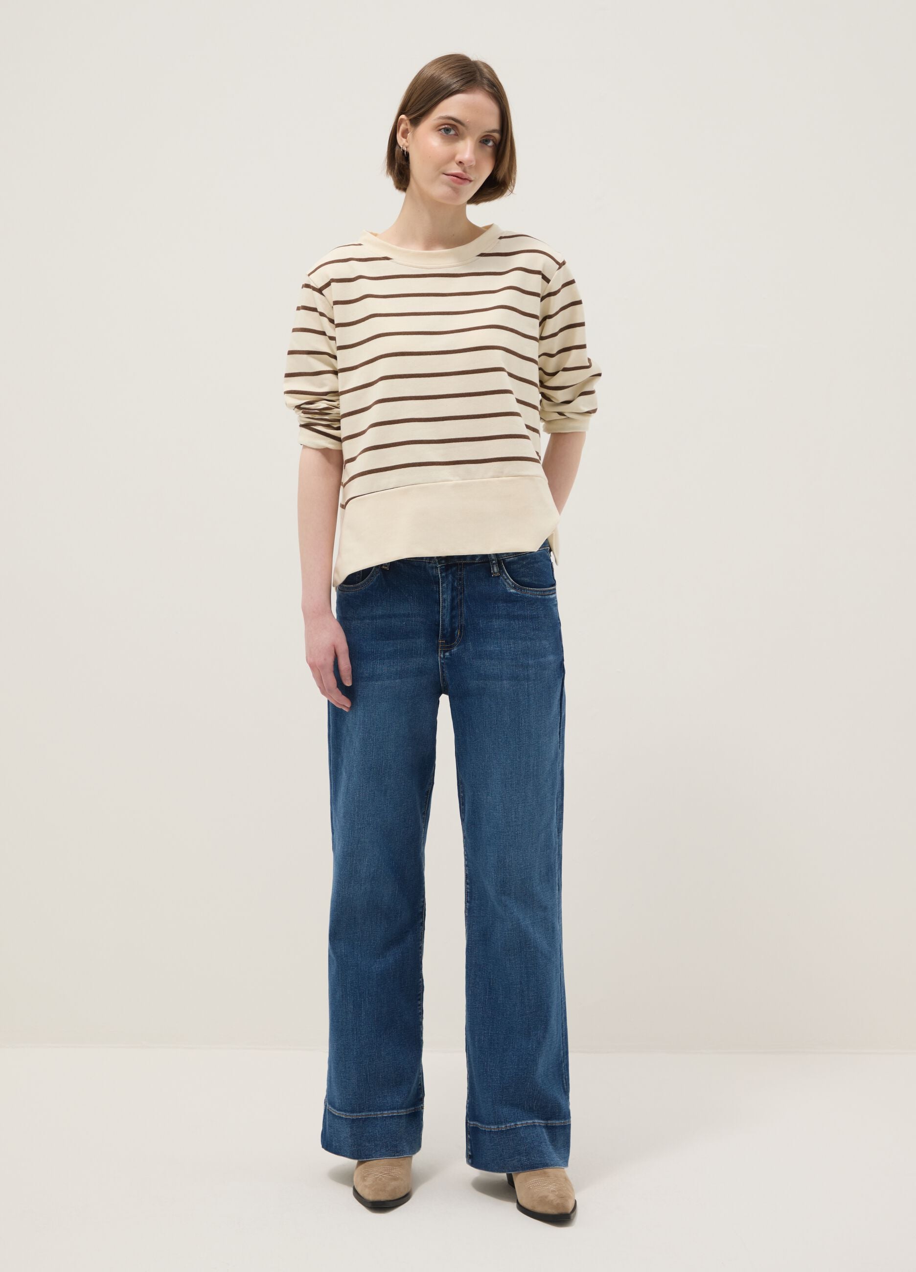 Multicolour striped stretch cotton blend sweater regular fit