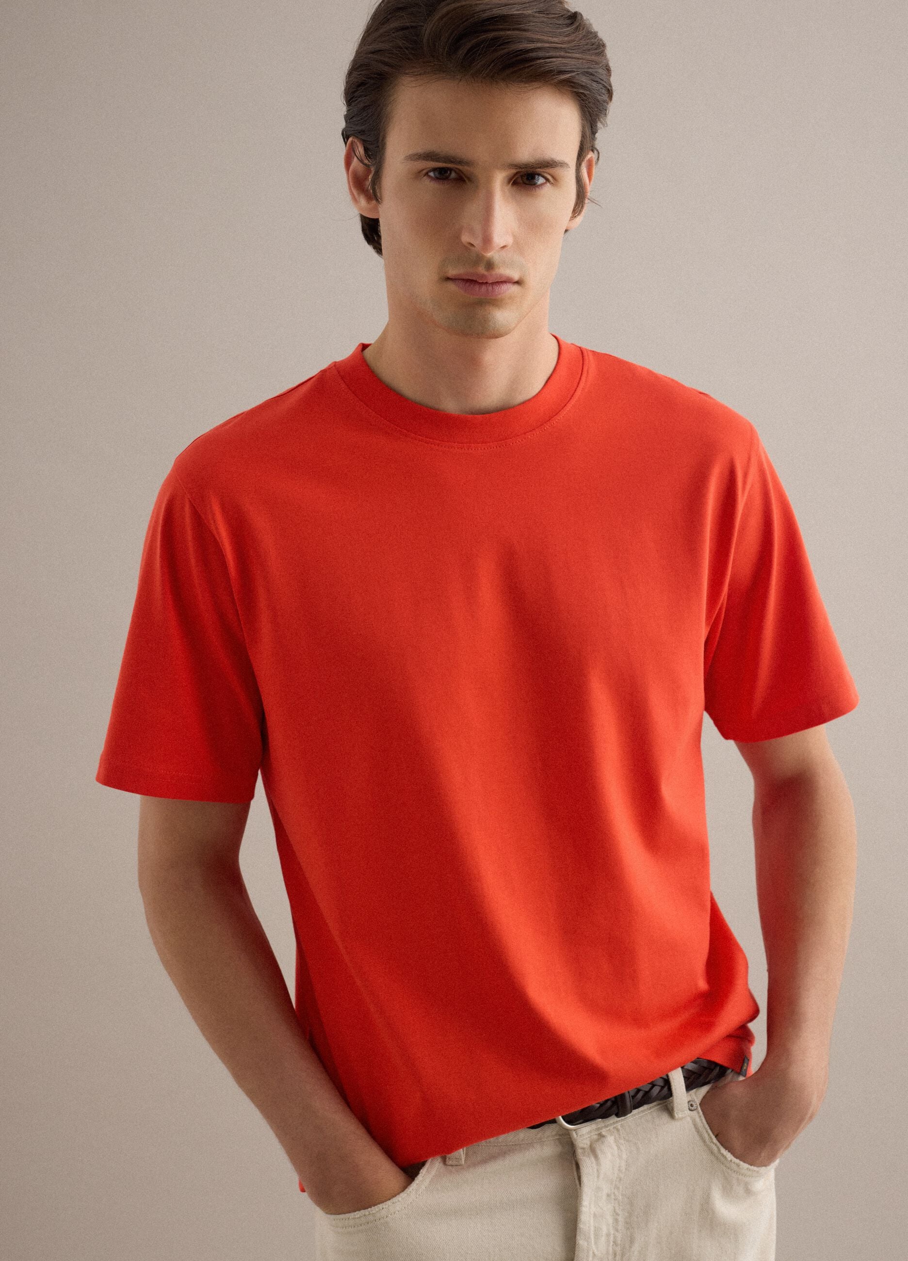 Orange pure cotton crew neck t-shirt relaxed fit