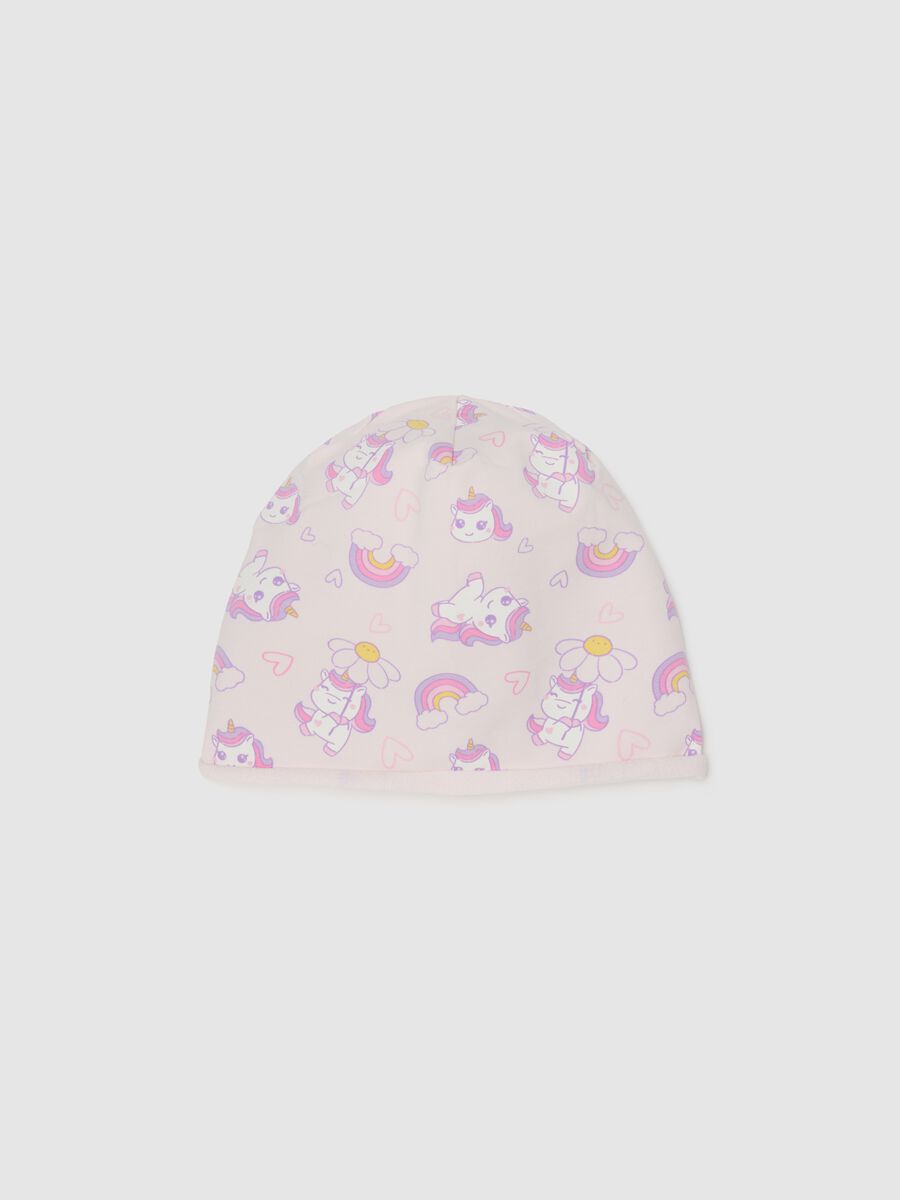 Multicoloured stretch cotton baby girl's cap with prints_0