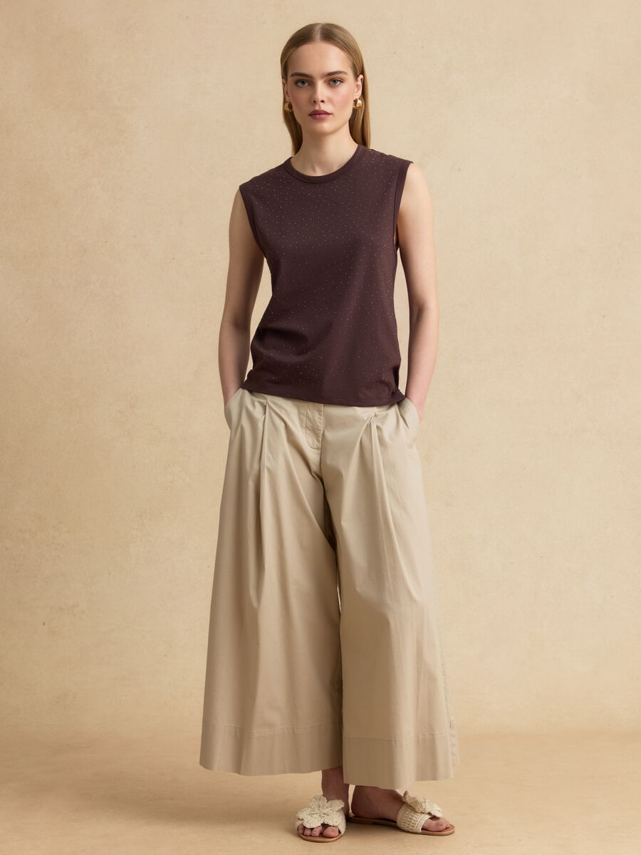 Top senza maniche fitted marrone in misto cotone_2