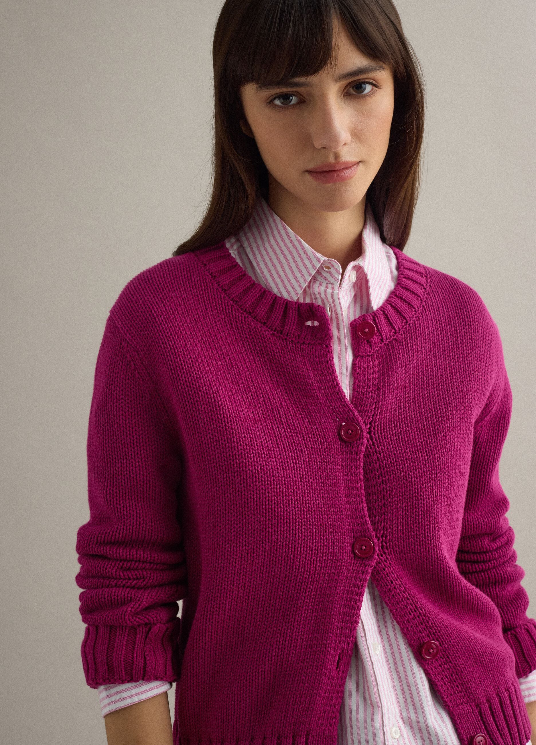 Red cardigan in pure cotton regular fit with buttons