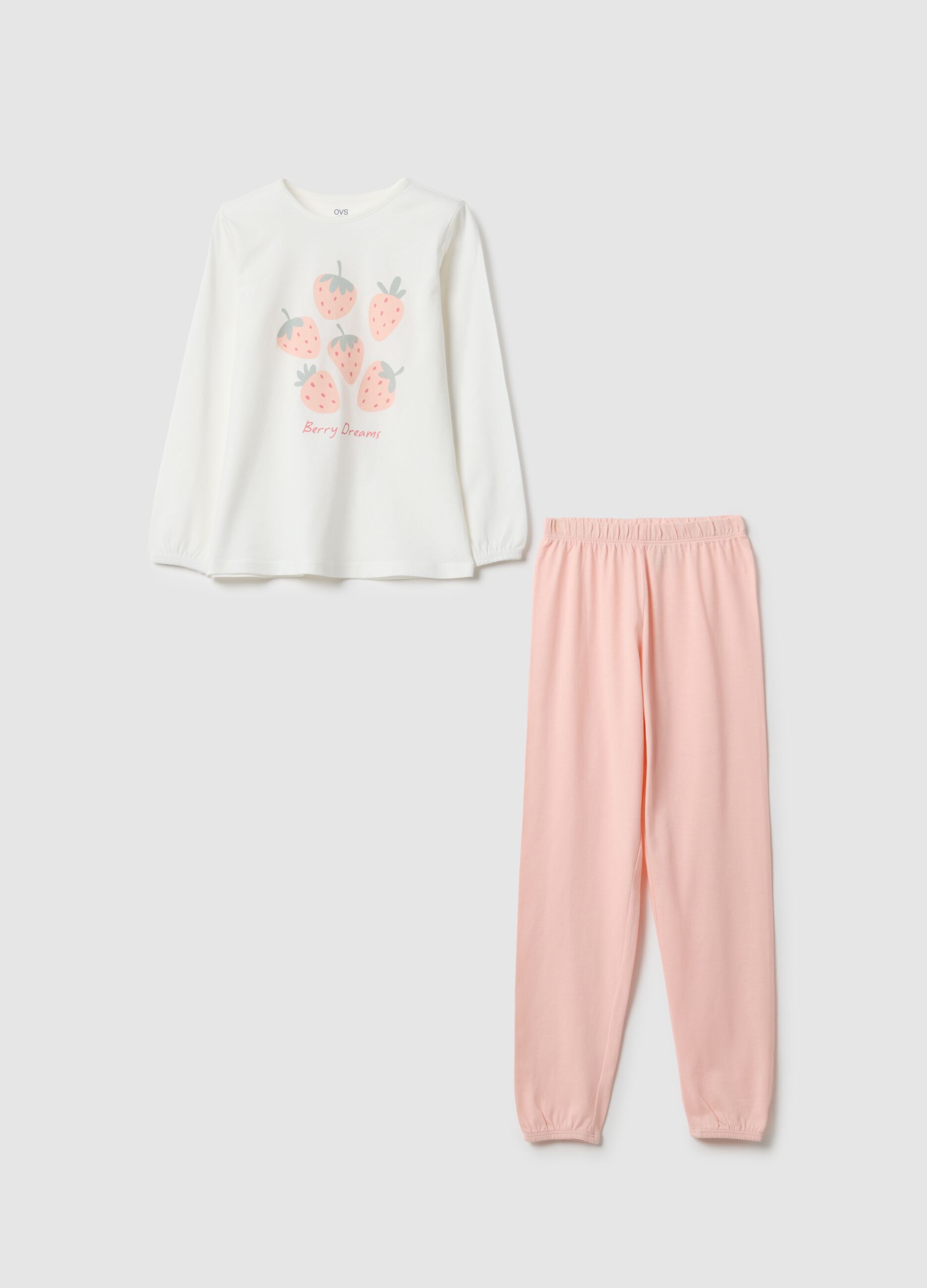 Girls' Regular Fit Multicolour Pure Cotton Pyjamas with Strawberries