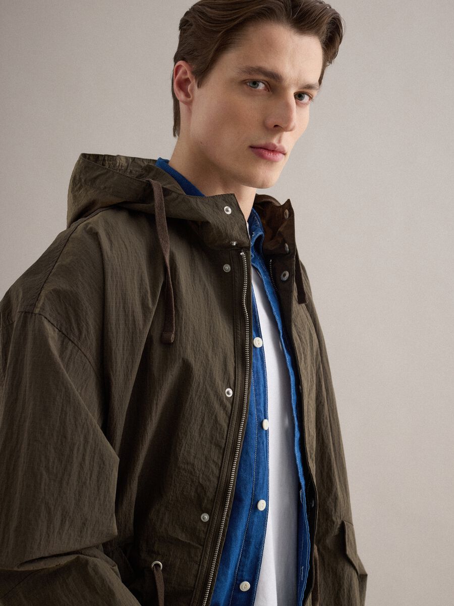 Brown regular fit parka jacket with full zip and hood_3