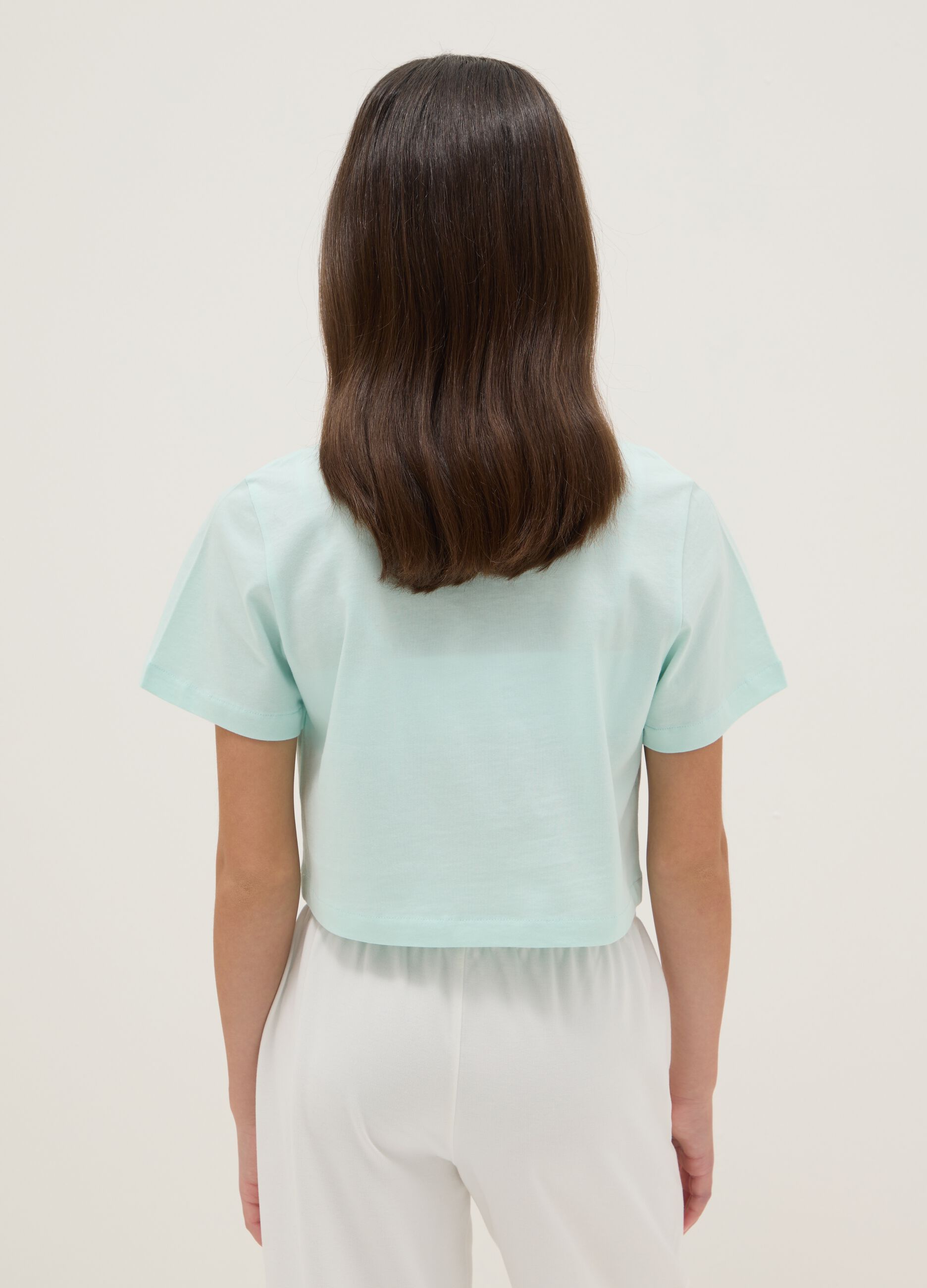 Girl's blue pure cotton boxy fit T-shirt with print