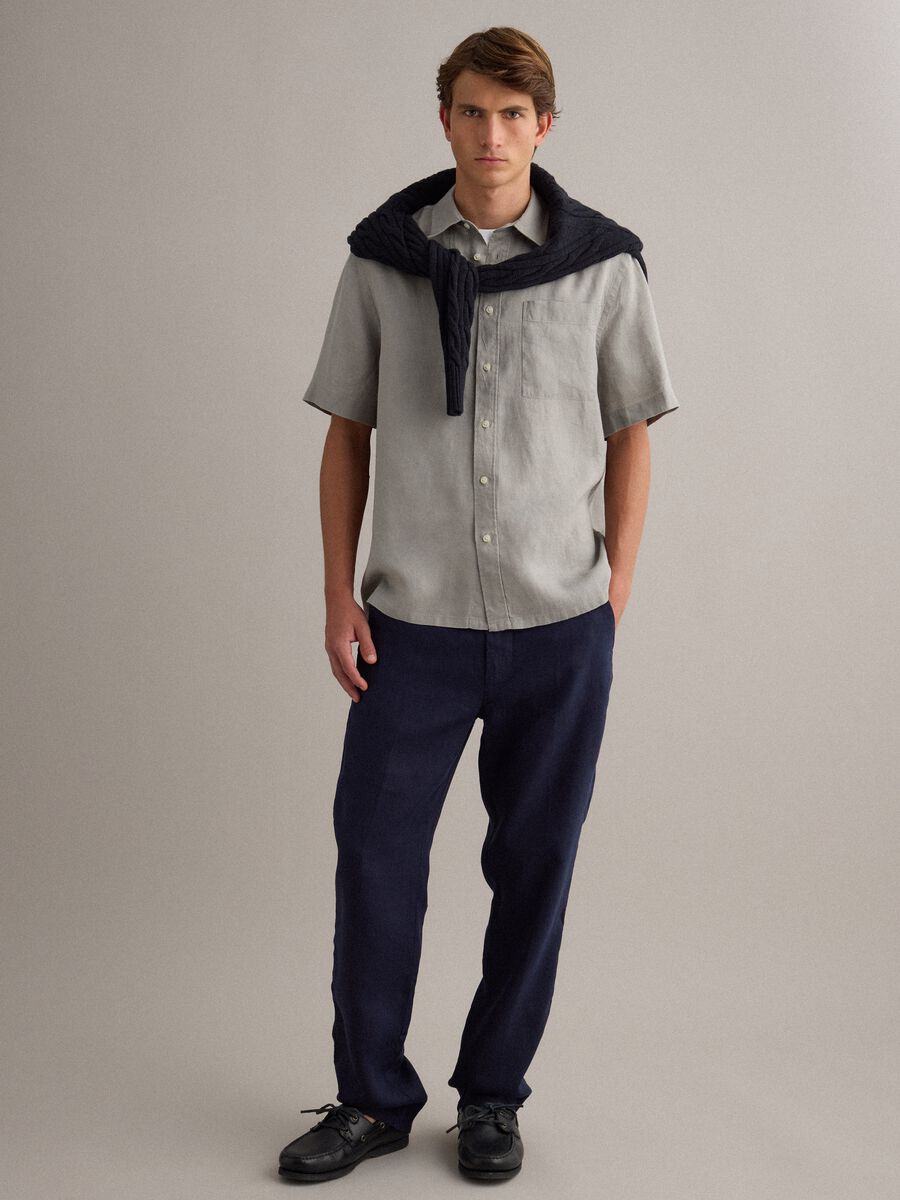 Grey pure linen shirt regular fit_2