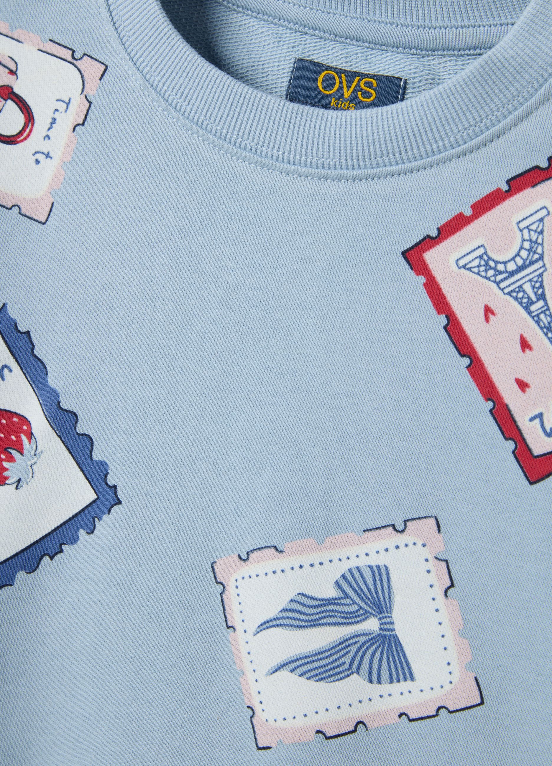 Girl's blue pure cotton sweatshirt regular fit with print