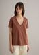 Short-sleeve brown pure cotton T-shirt, regular fit, deep V-neck_2