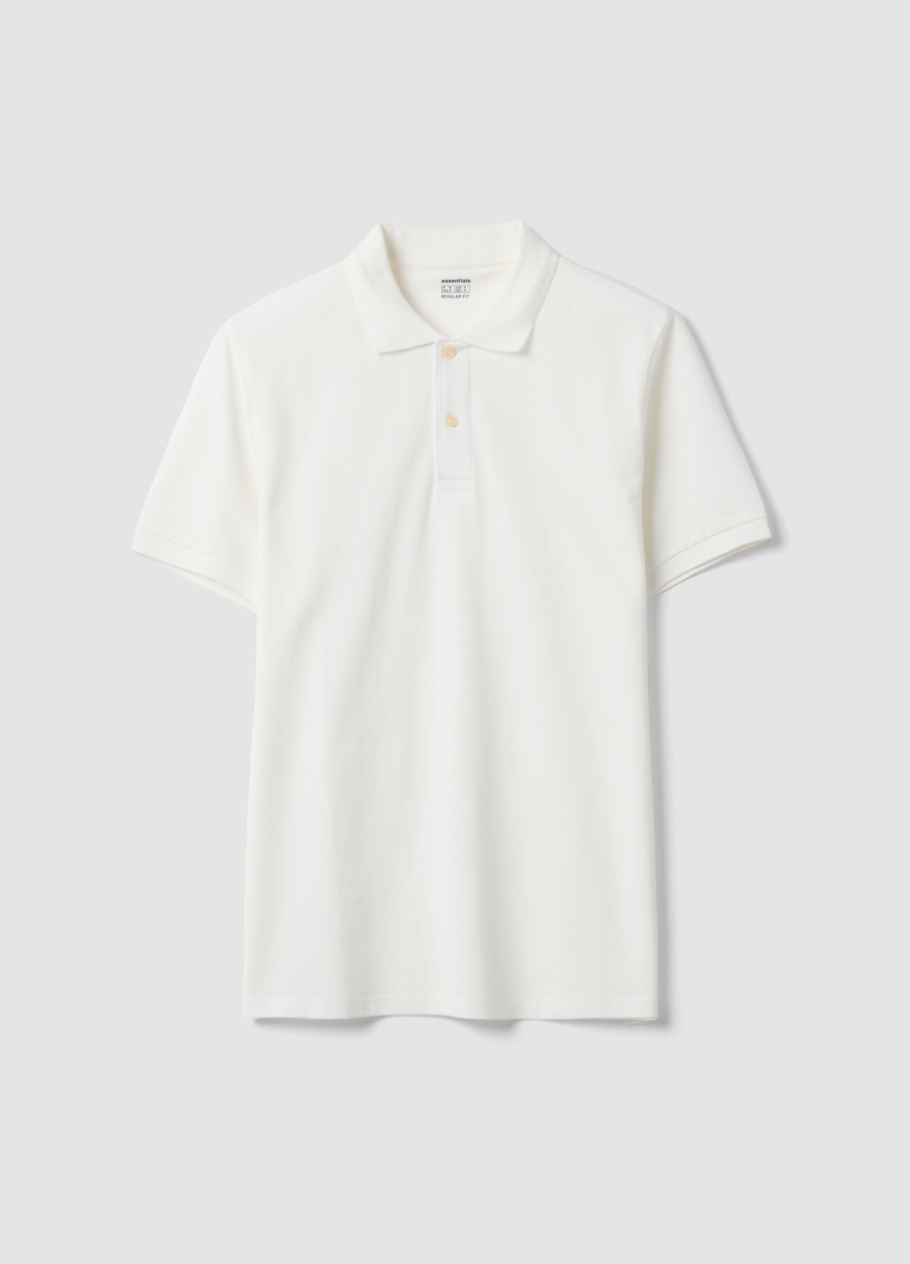 White pure cotton piqu&eacute; polo shirt with classic collar, regular fit