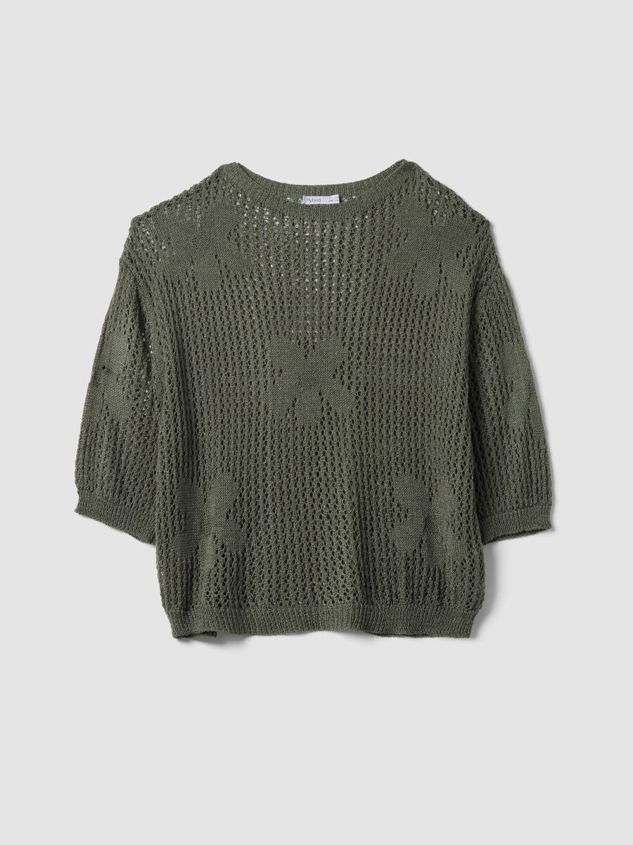 Green open-knit floral regular-fit top_4