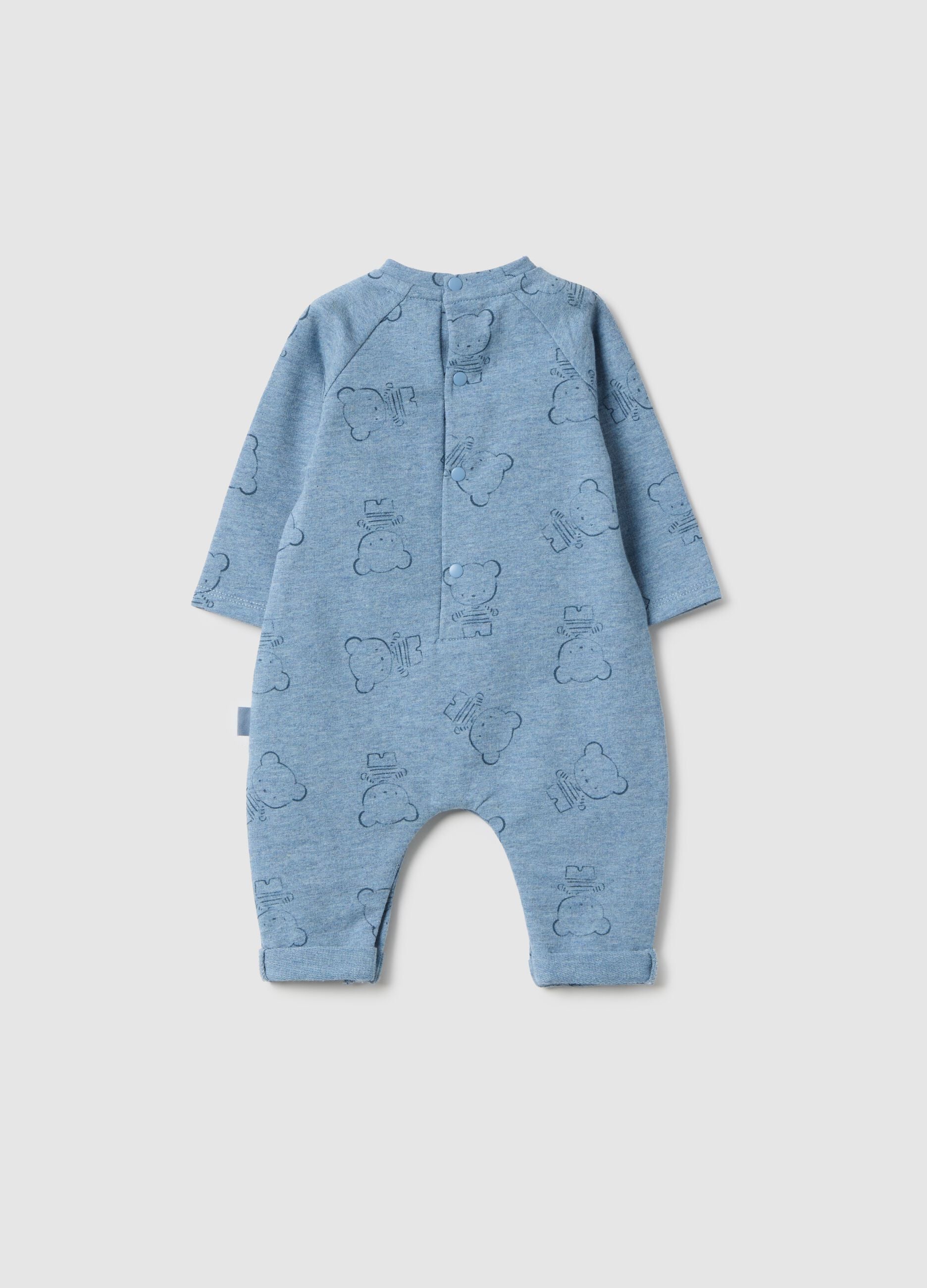 Baby blue pure cotton romper with bear print