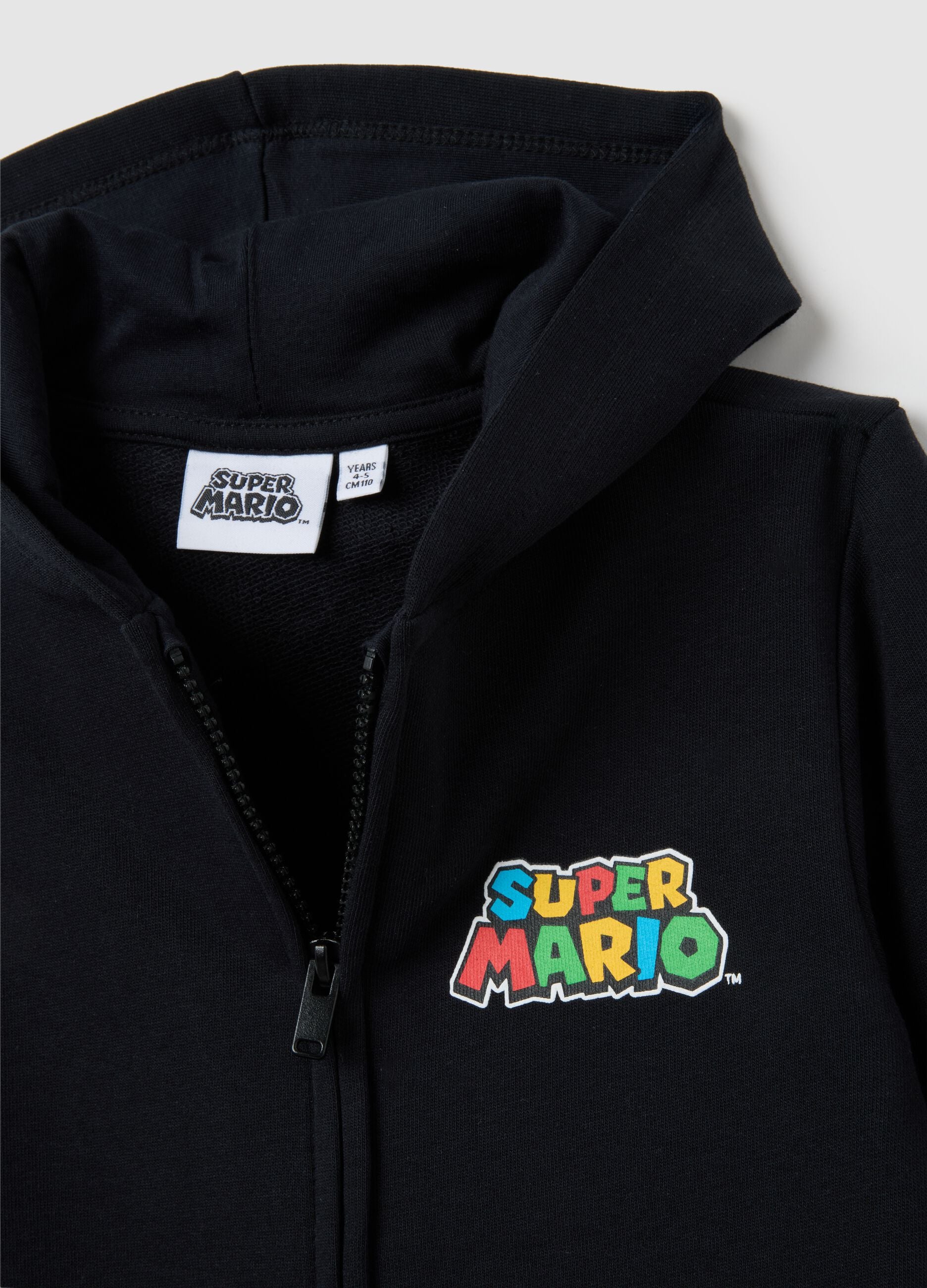 Children's black pure cotton sweatshirt regular fit with Super Mario print