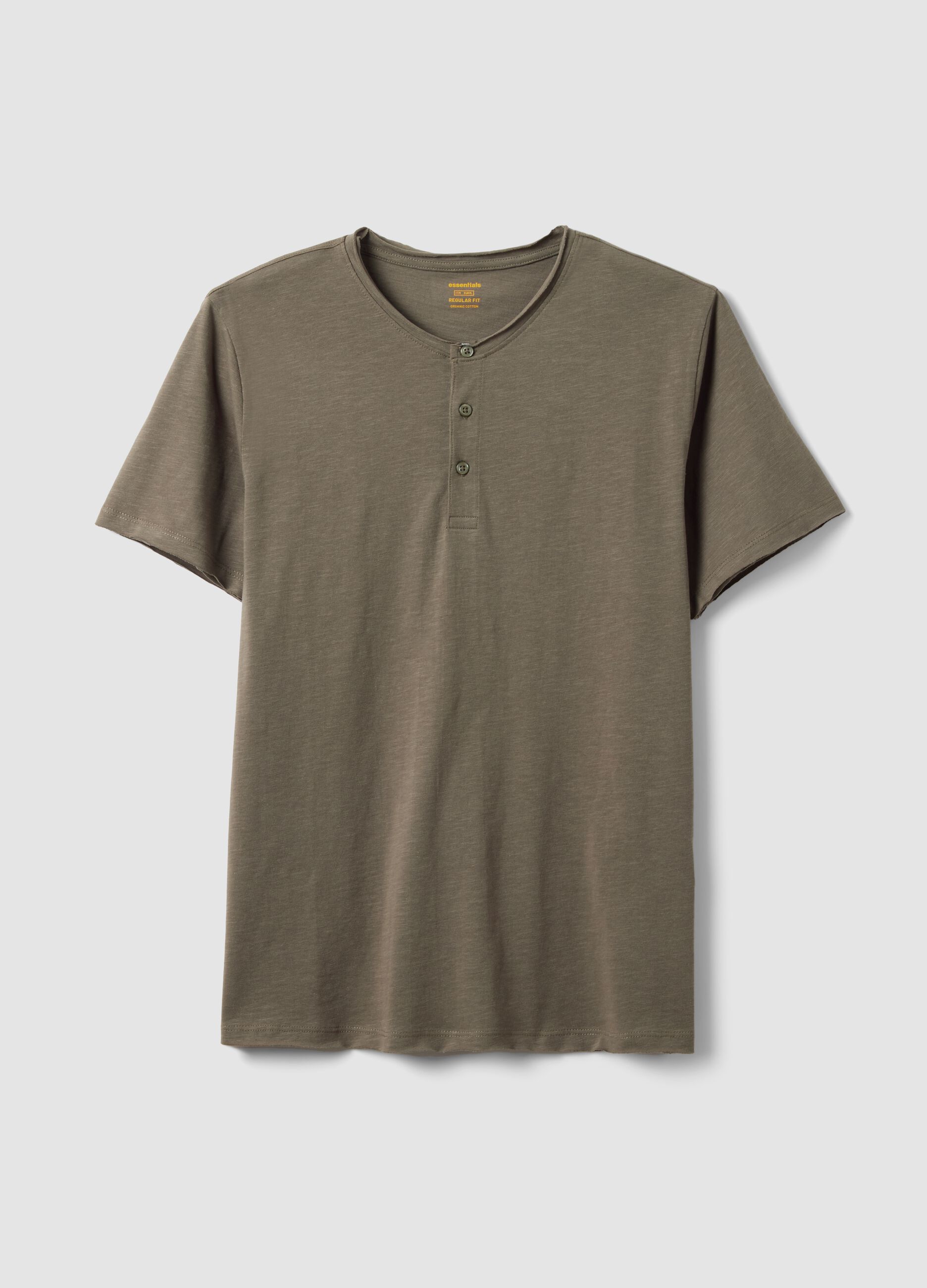 Green pure cotton t-shirt with seraph neckline, regular fit