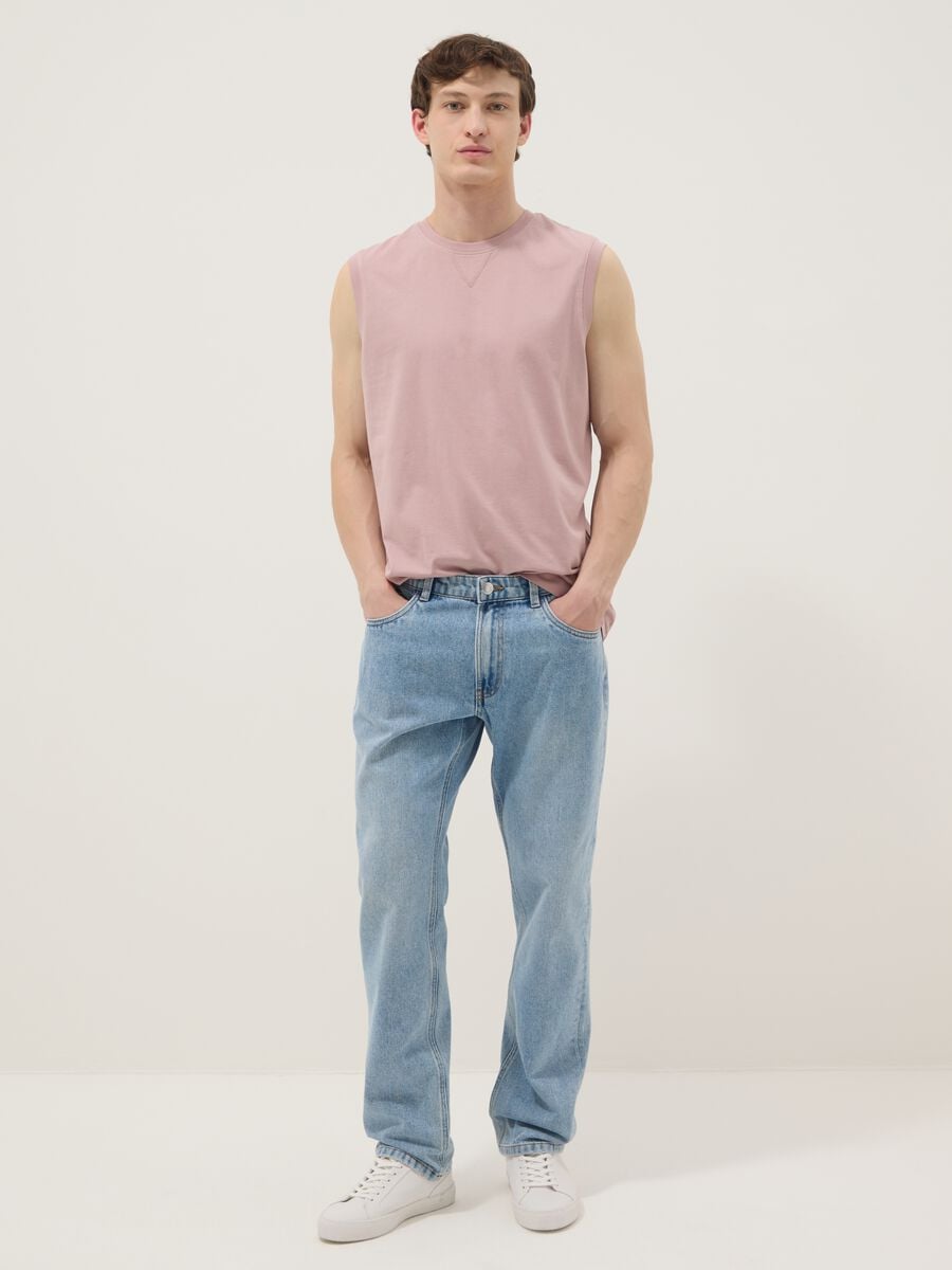 Pink crew-neck pure cotton vest, relaxed fit_2