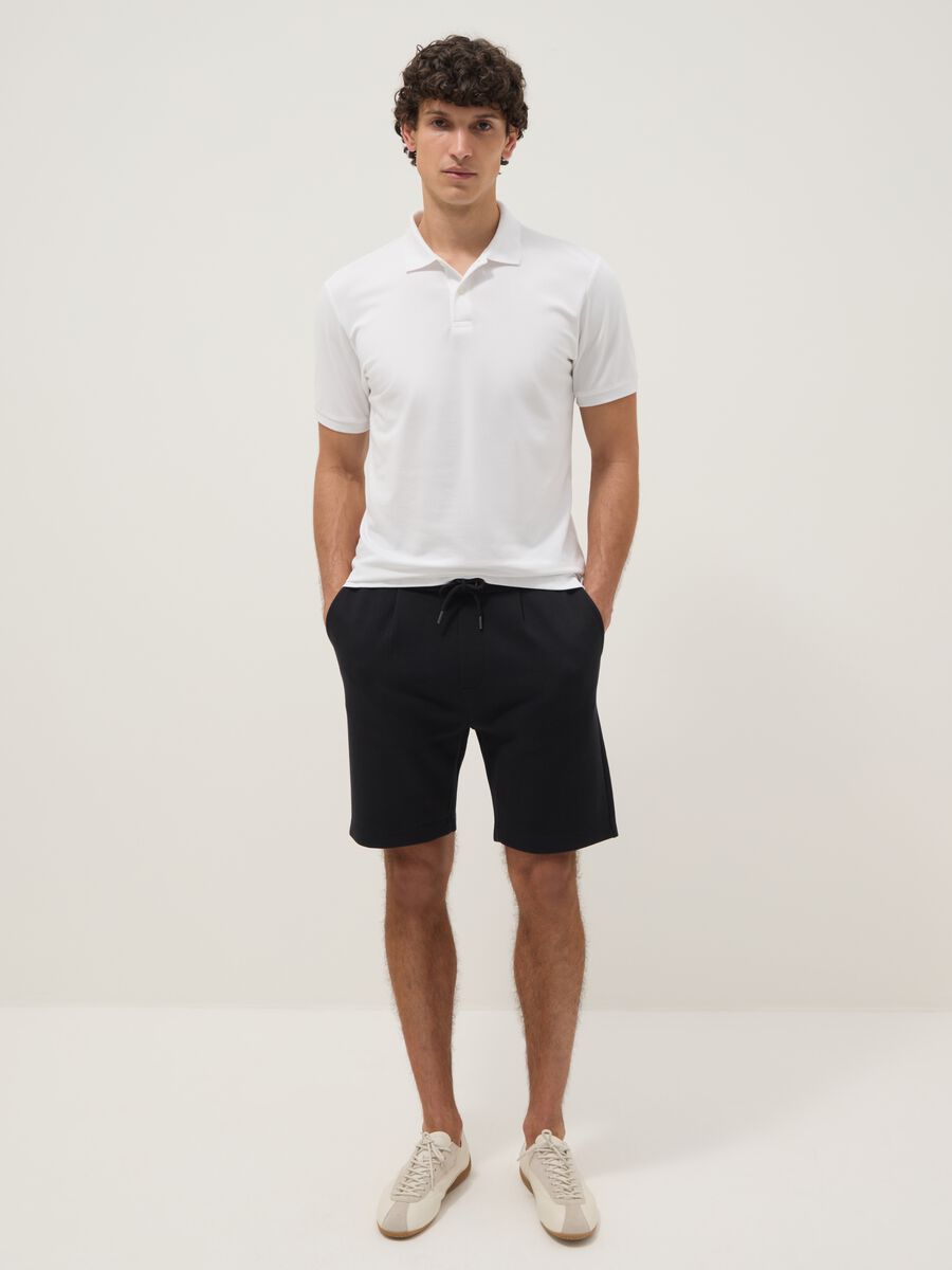 Black pure cotton regular-fit shorts with drawstring_0