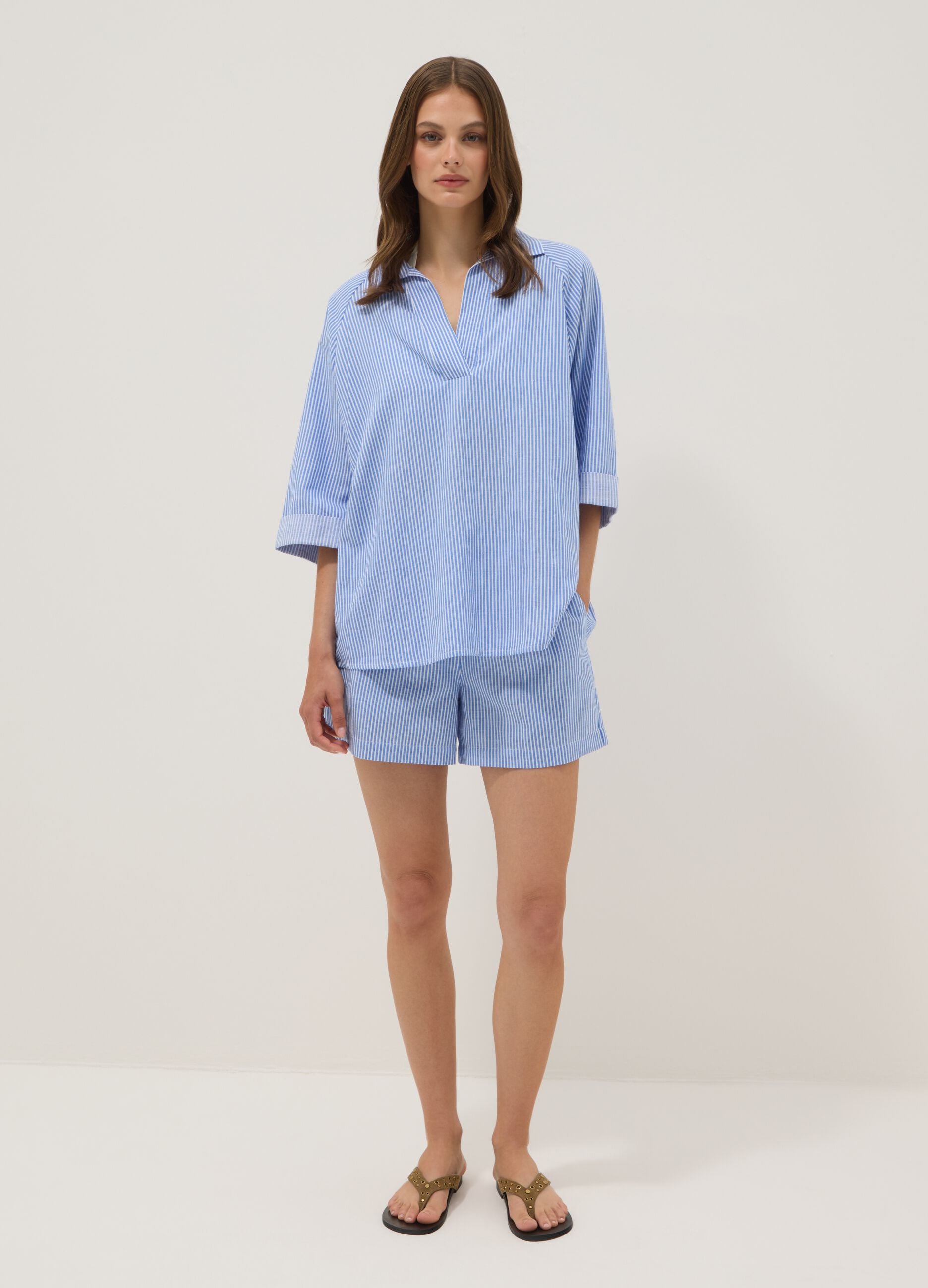 Blue striped pure cotton kaftan
