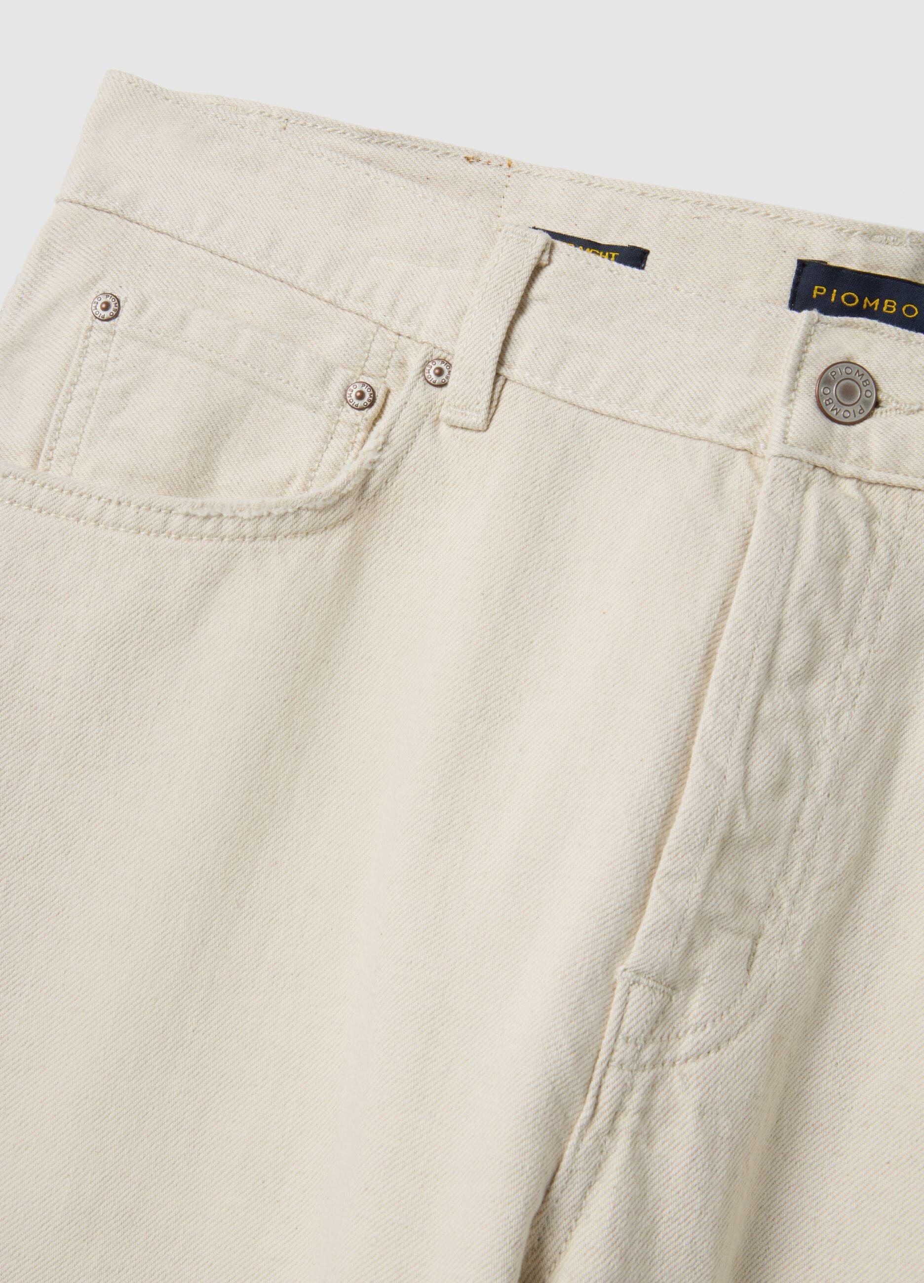 Beige regular fit cotton-linen blend jeans