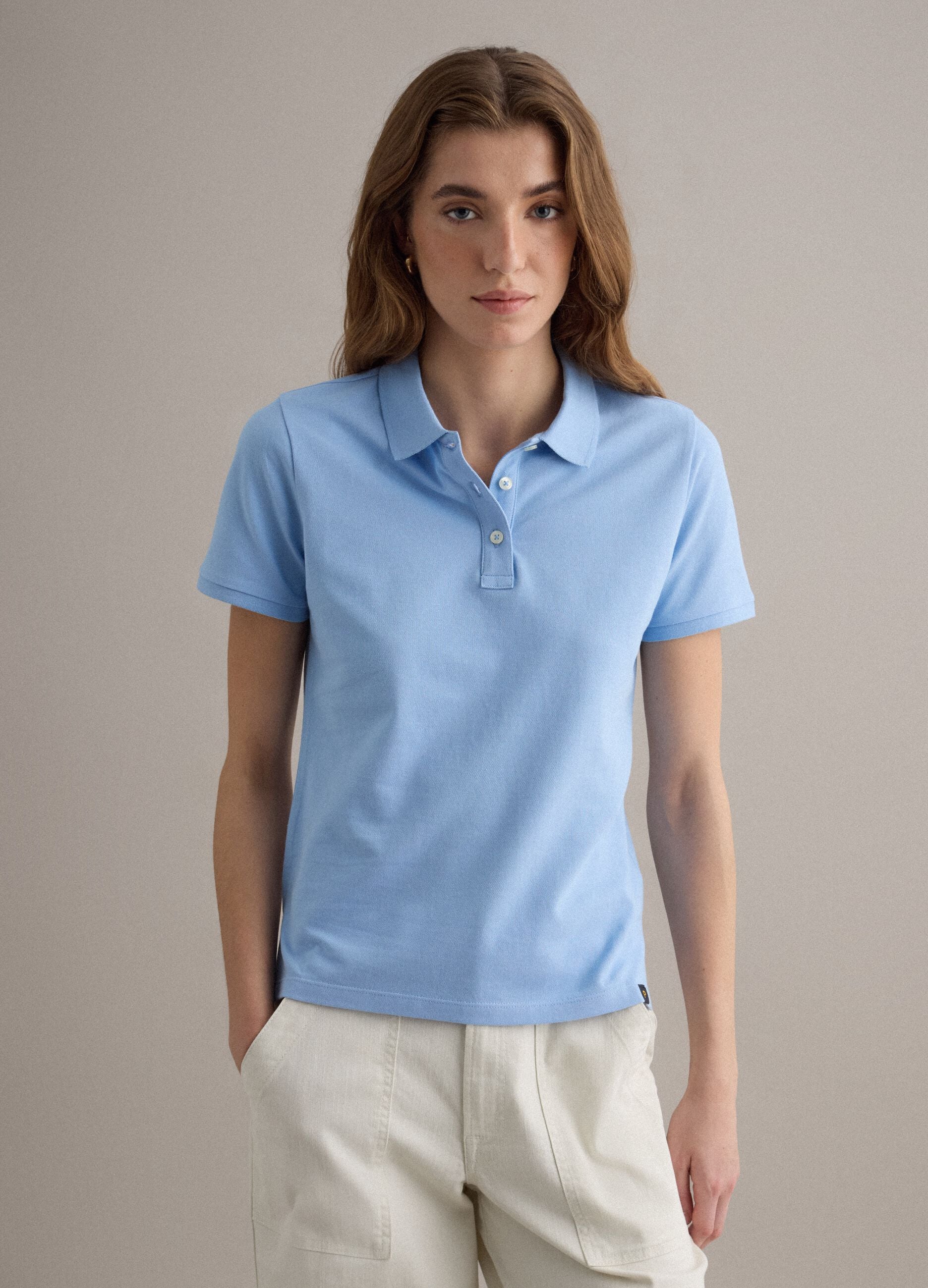 Brown polo shirt in pure organic cotton, regular fit