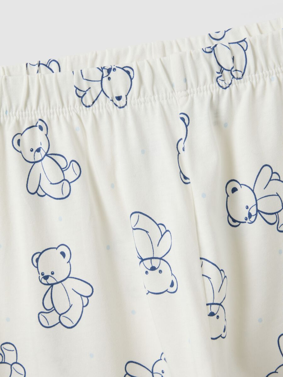 Girls' white regular fit pure cotton pyjamas with teddy bears_3