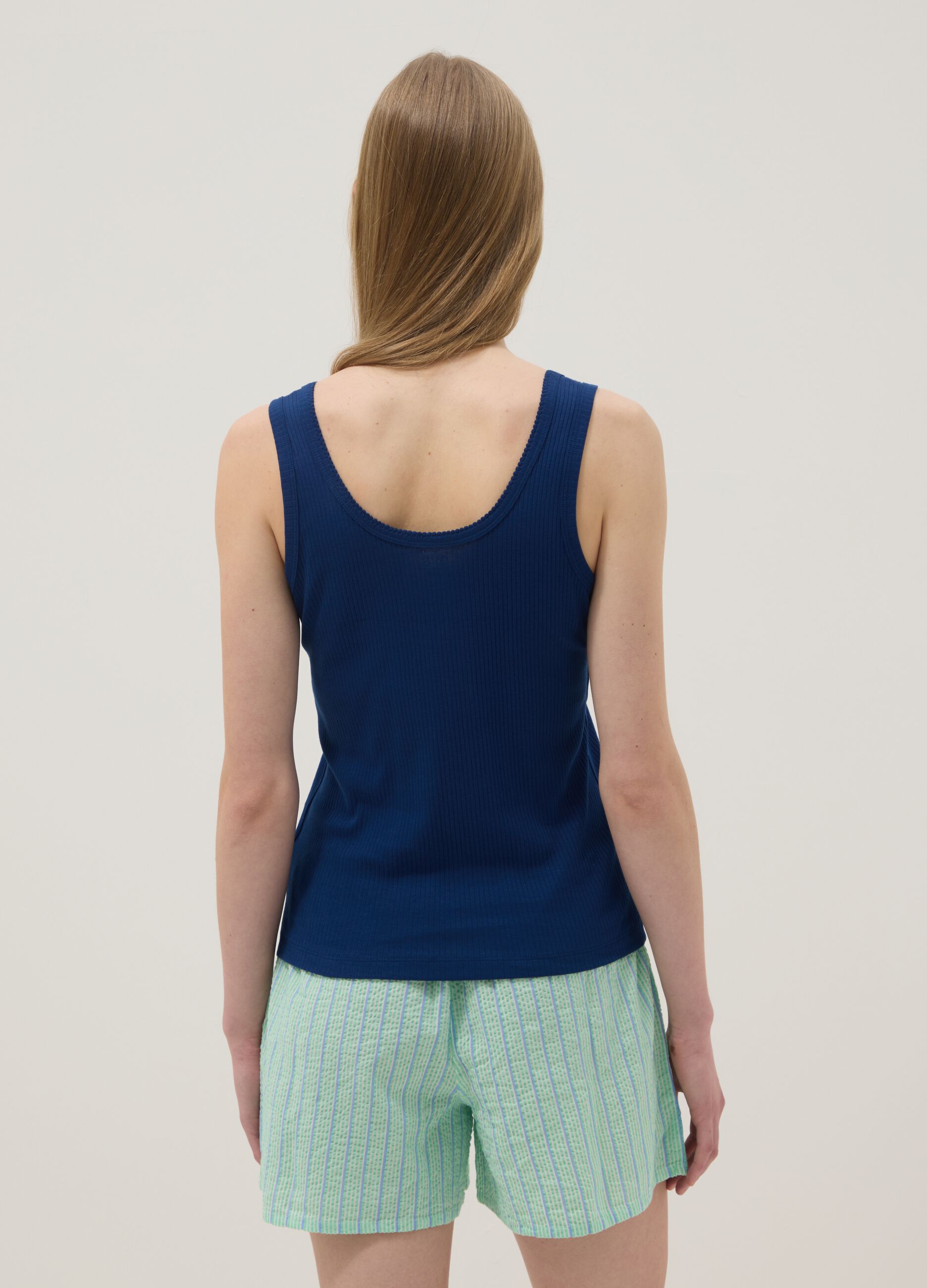 Blue pure cotton regular fit T-shirt with Henley collar