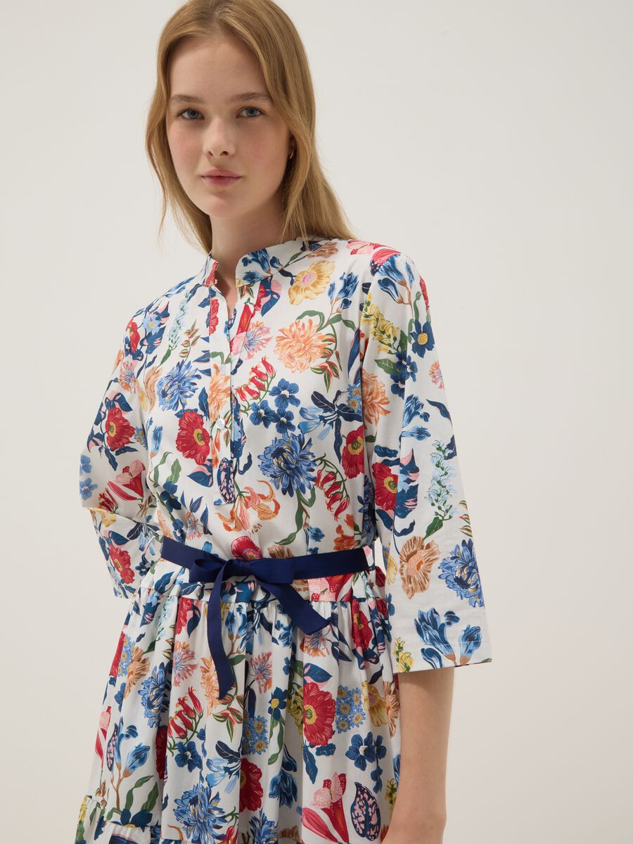 White midi dress in stretch cotton with floral print_2