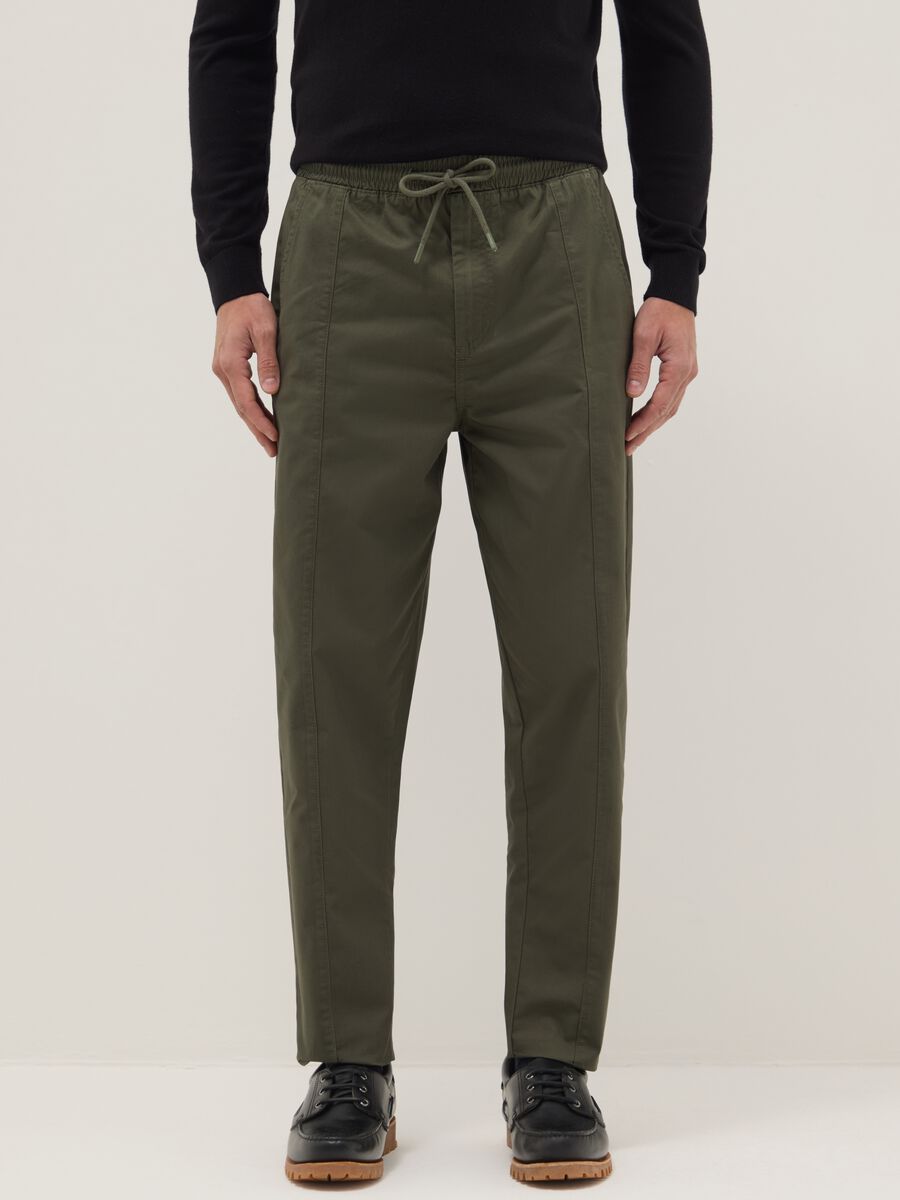 Slim Fit Green Chino Trousers in Pure Cotton_1
