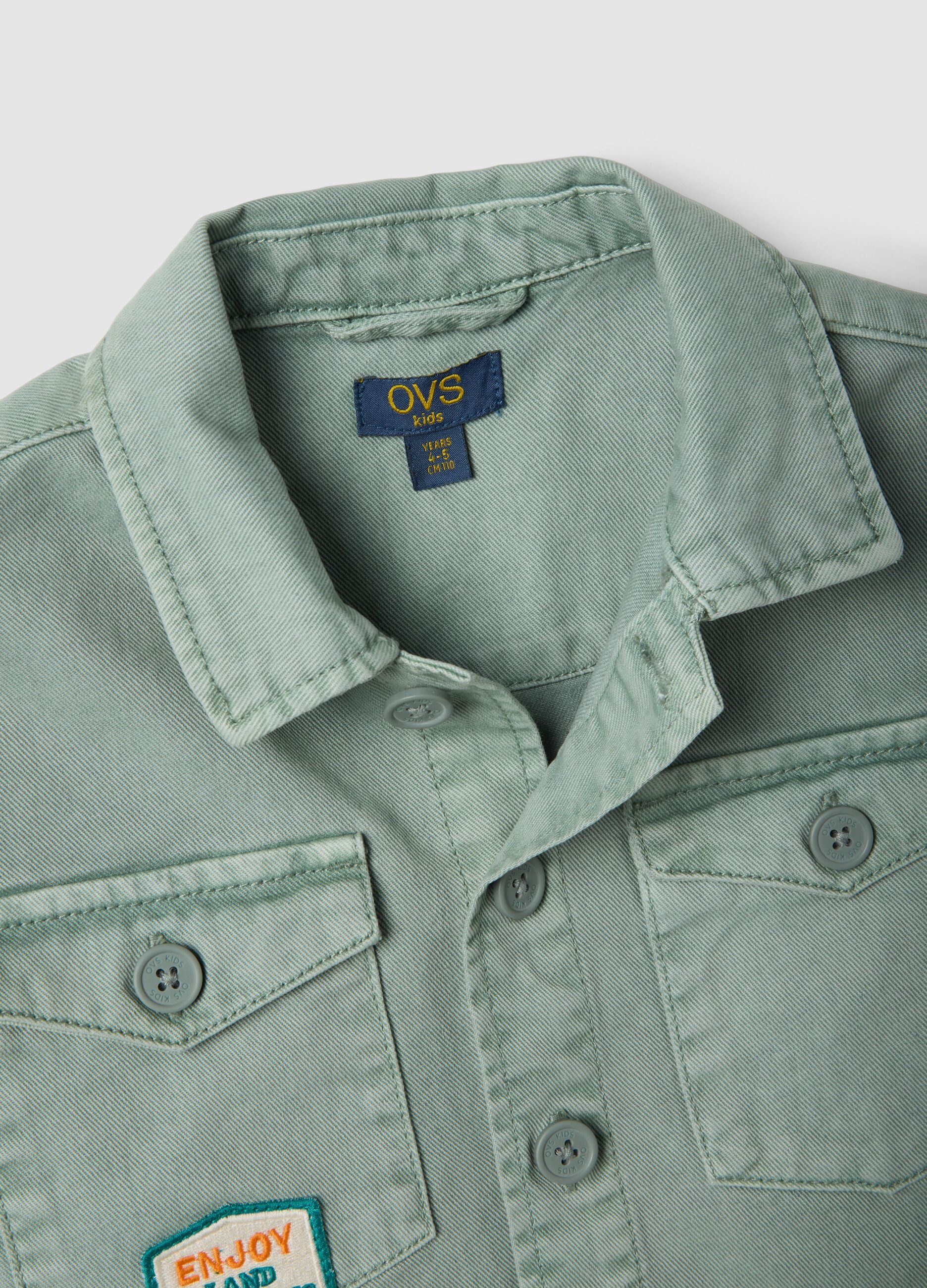 Green oversized fit pure cotton shirt for boys
