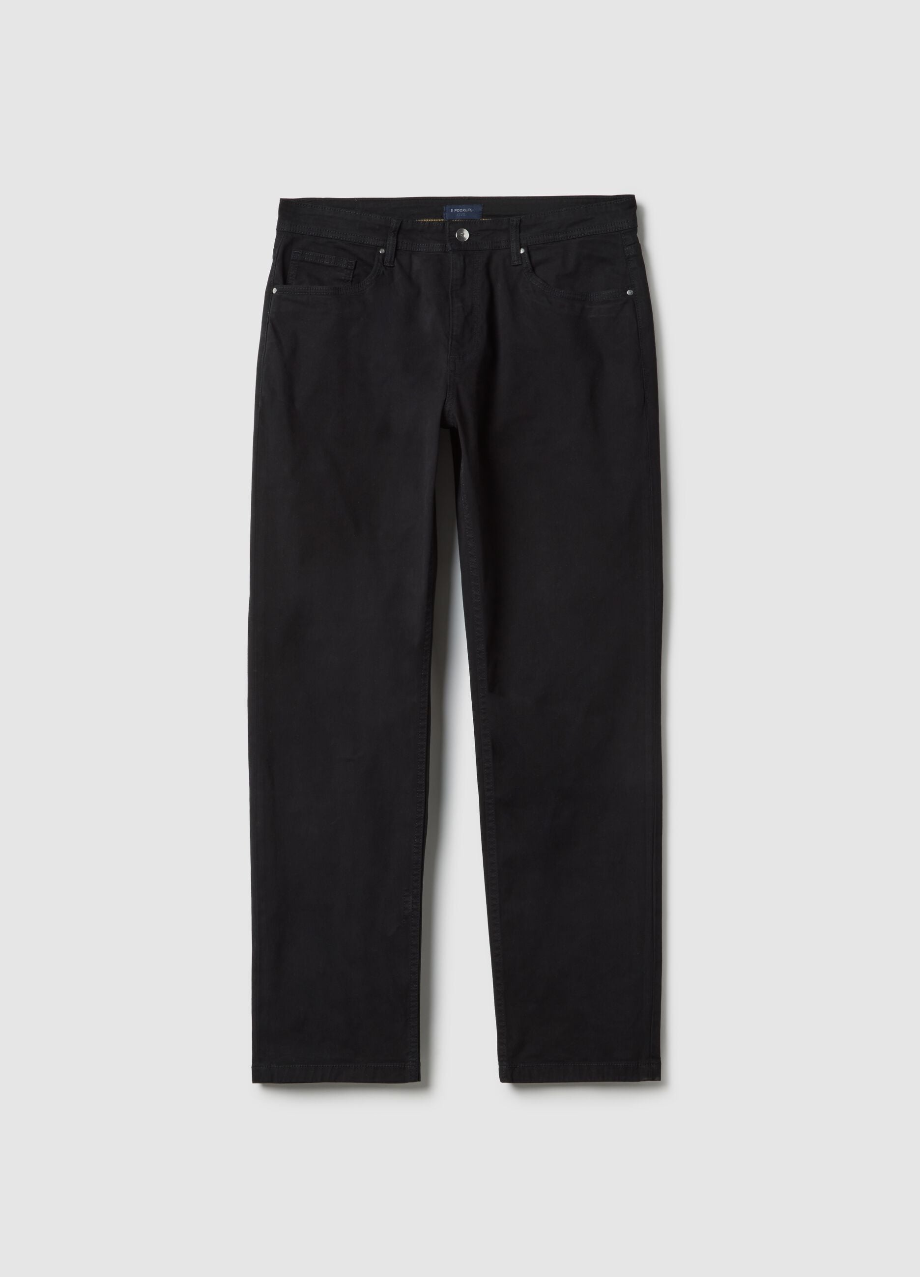 Black stretch cotton trousers regular fit