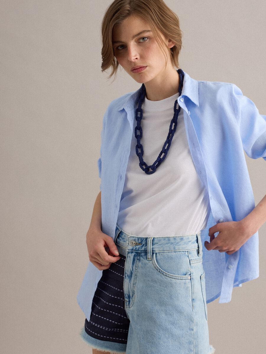Light Blue Pure Linen Shirt, Regular Fit_0