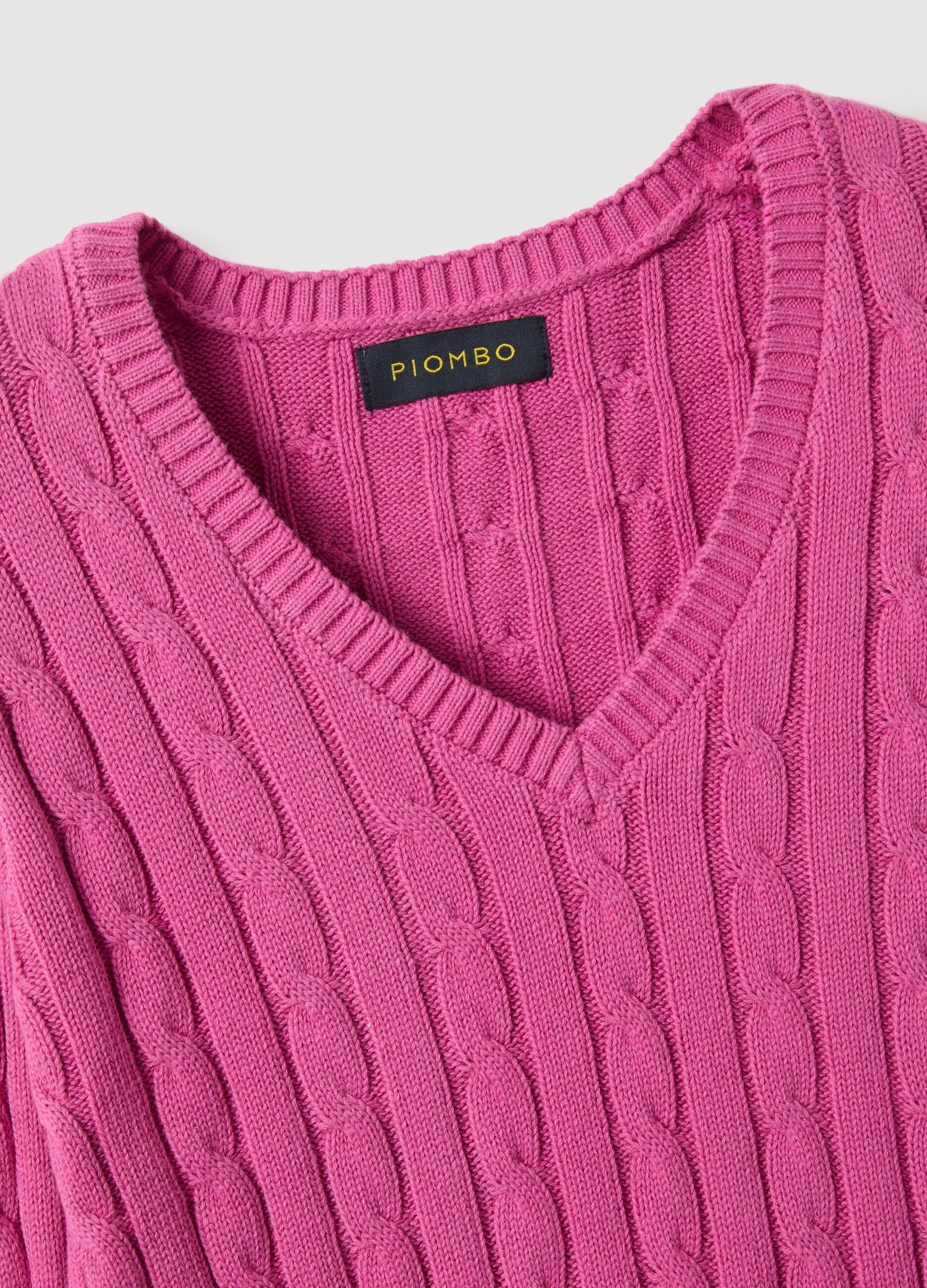 Pink pure cotton regular fit pullover with cable knit design