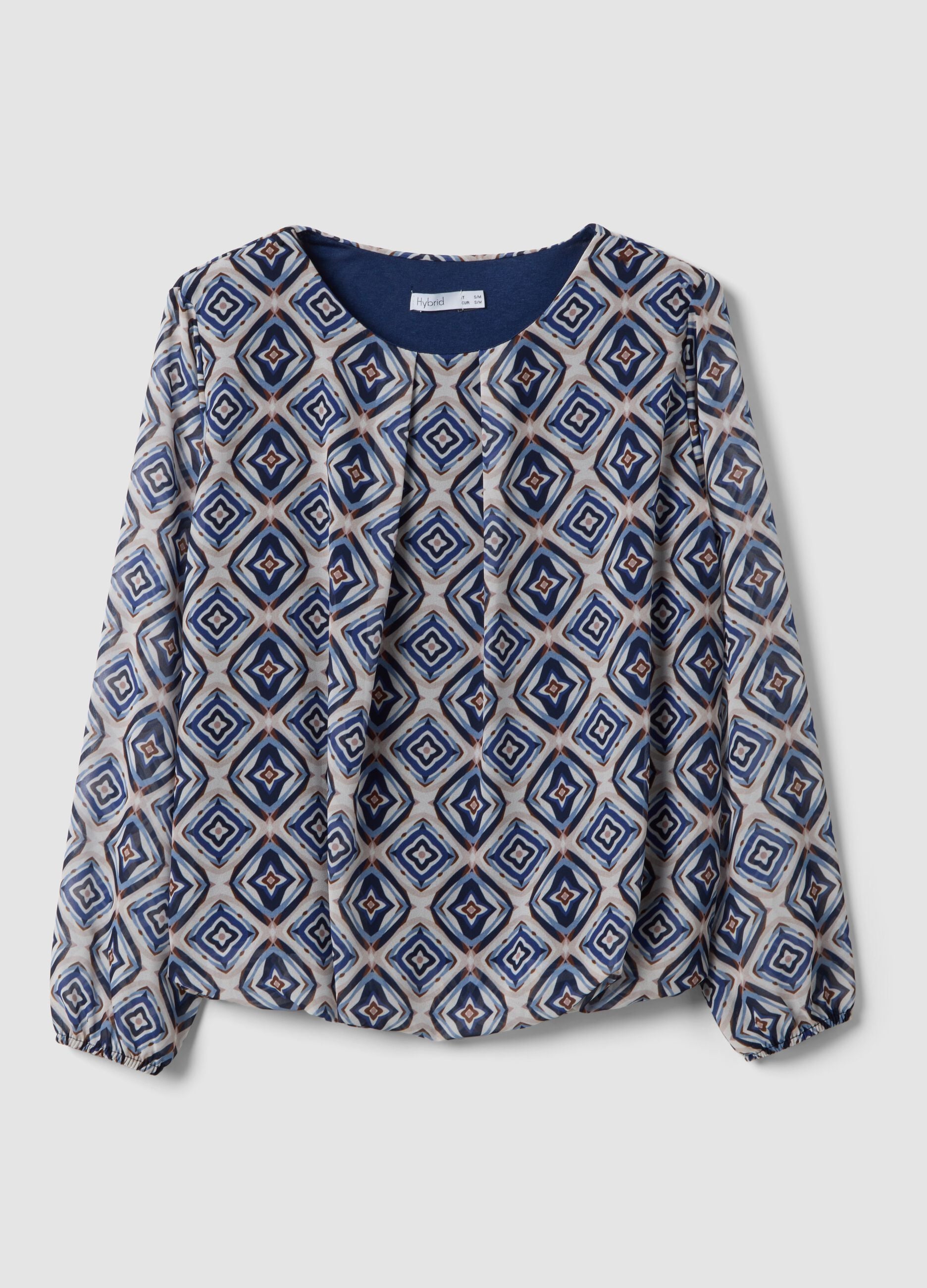 Multicoloured patterned blouse with long sleeves, regular fit