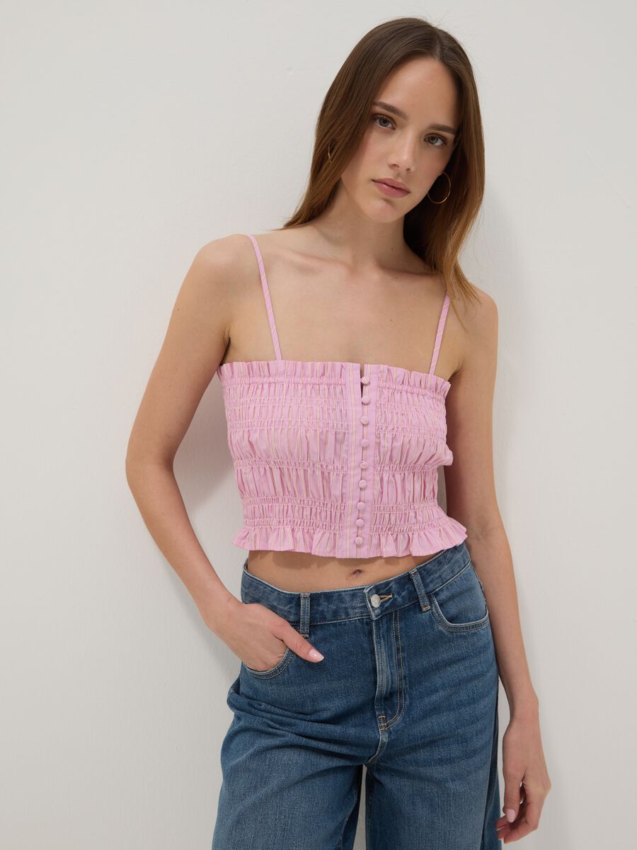 Tank top rosa in puro cotone con spalline sottili_0