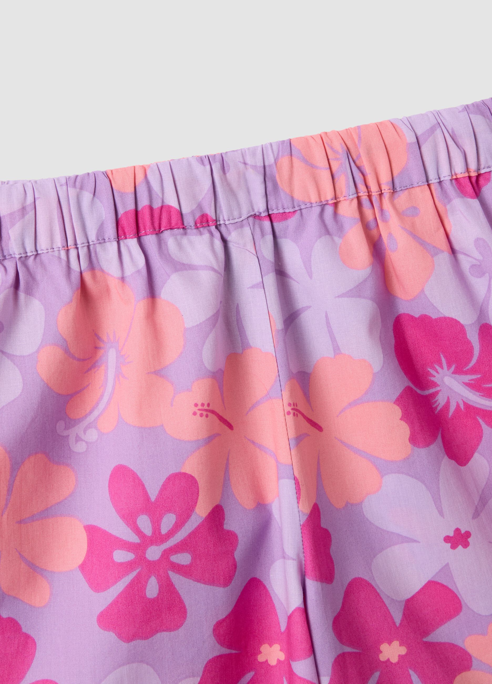 Purple pure cotton set with floral top and trousers