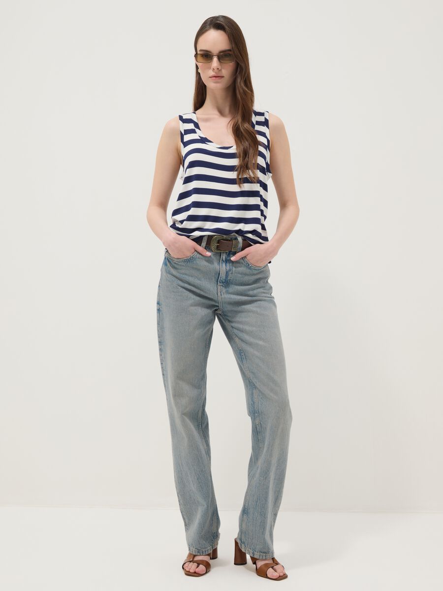 Tank top a righe multicolor in viscosa elasticizzata regular fit_1
