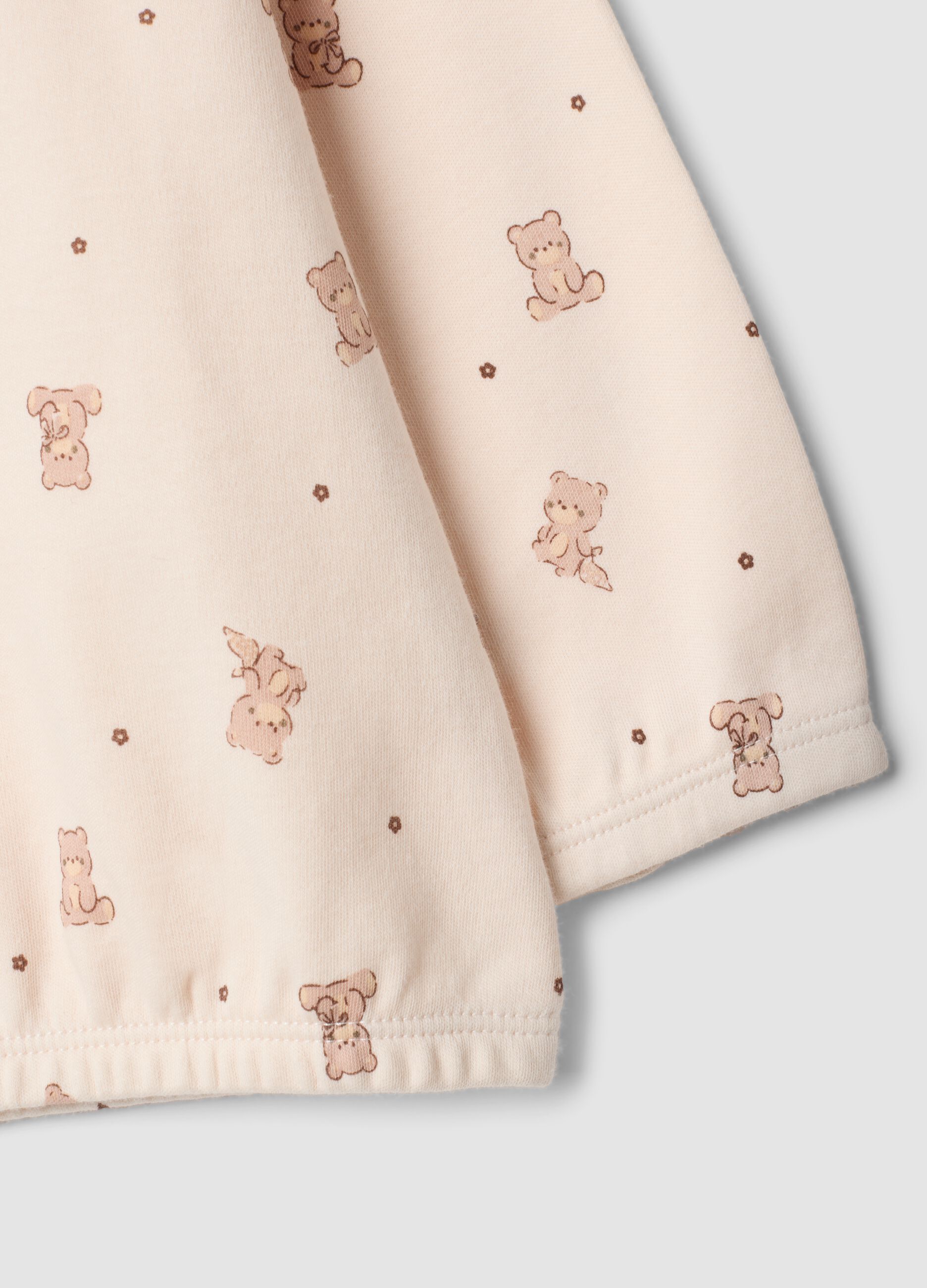 Pink and brown pure organic cotton crew-neck pyjamas for baby girl