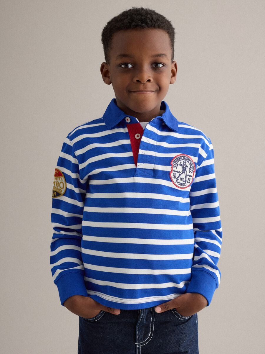 Boys' regular fit multicolour striped pure cotton polo with patches_0